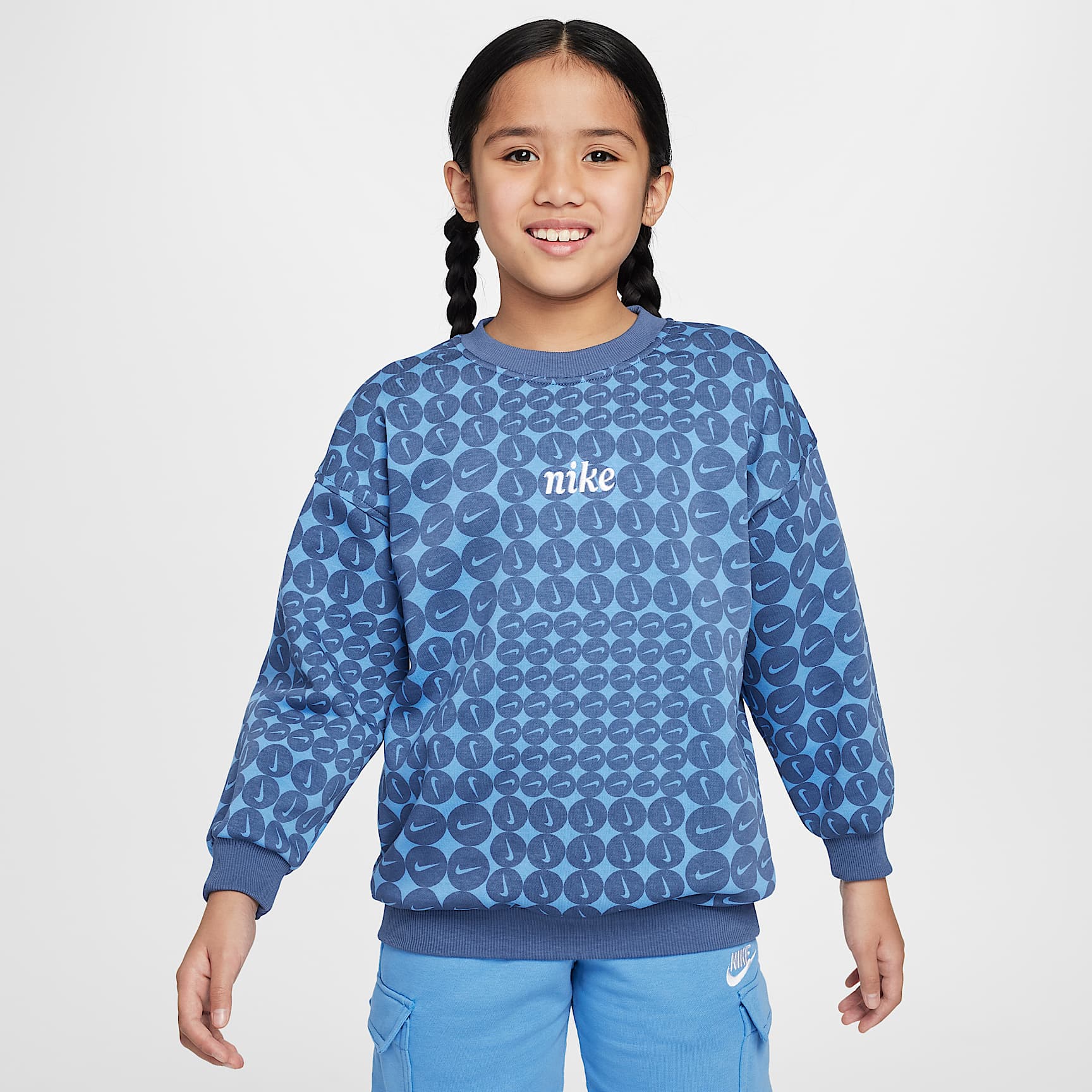 Sudadera de cuello redondo oversized para niña talla grande Nike Sportswear Club Fleece
