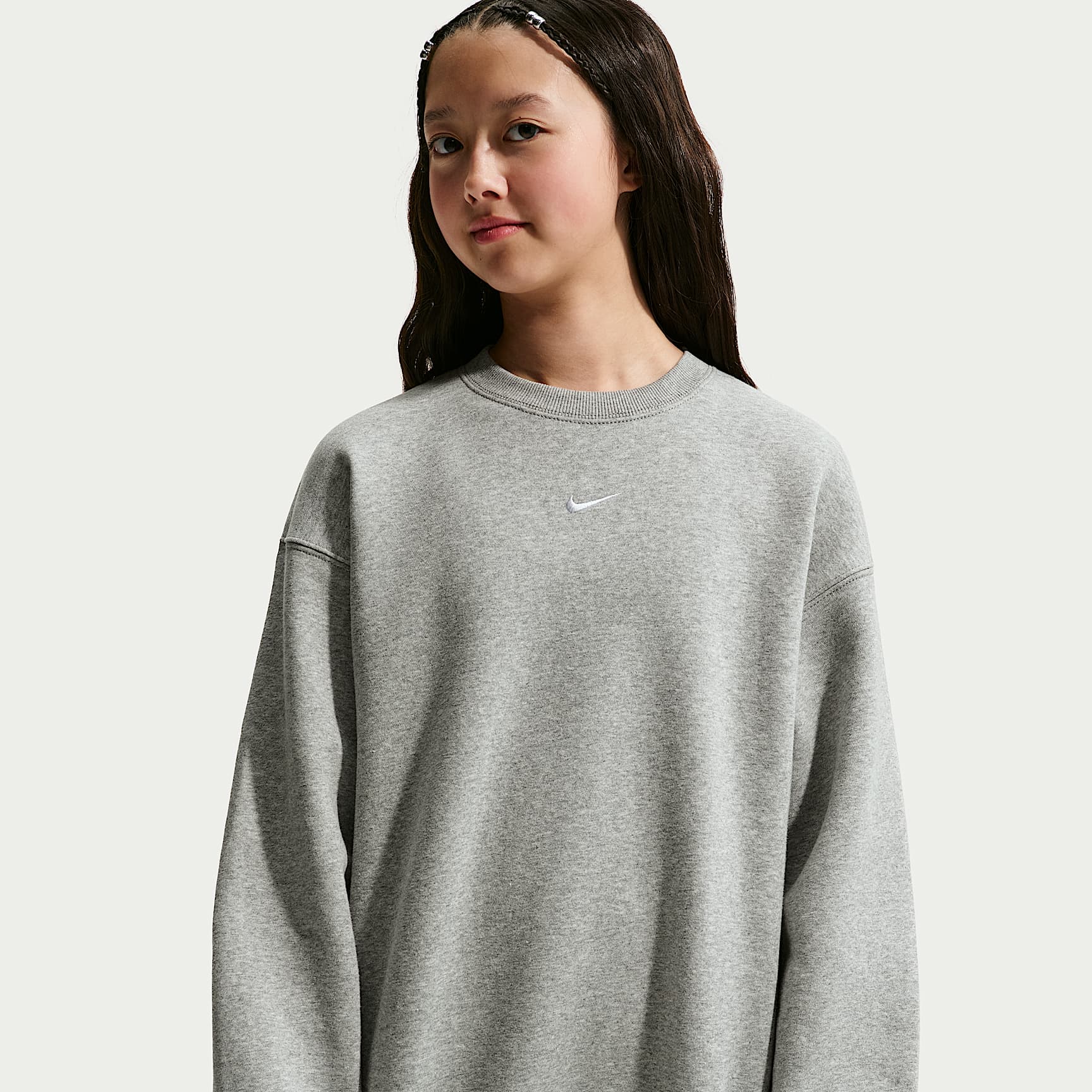 Sudadera de cuello redondo oversized para niña talla grande Nike Sportswear Studio