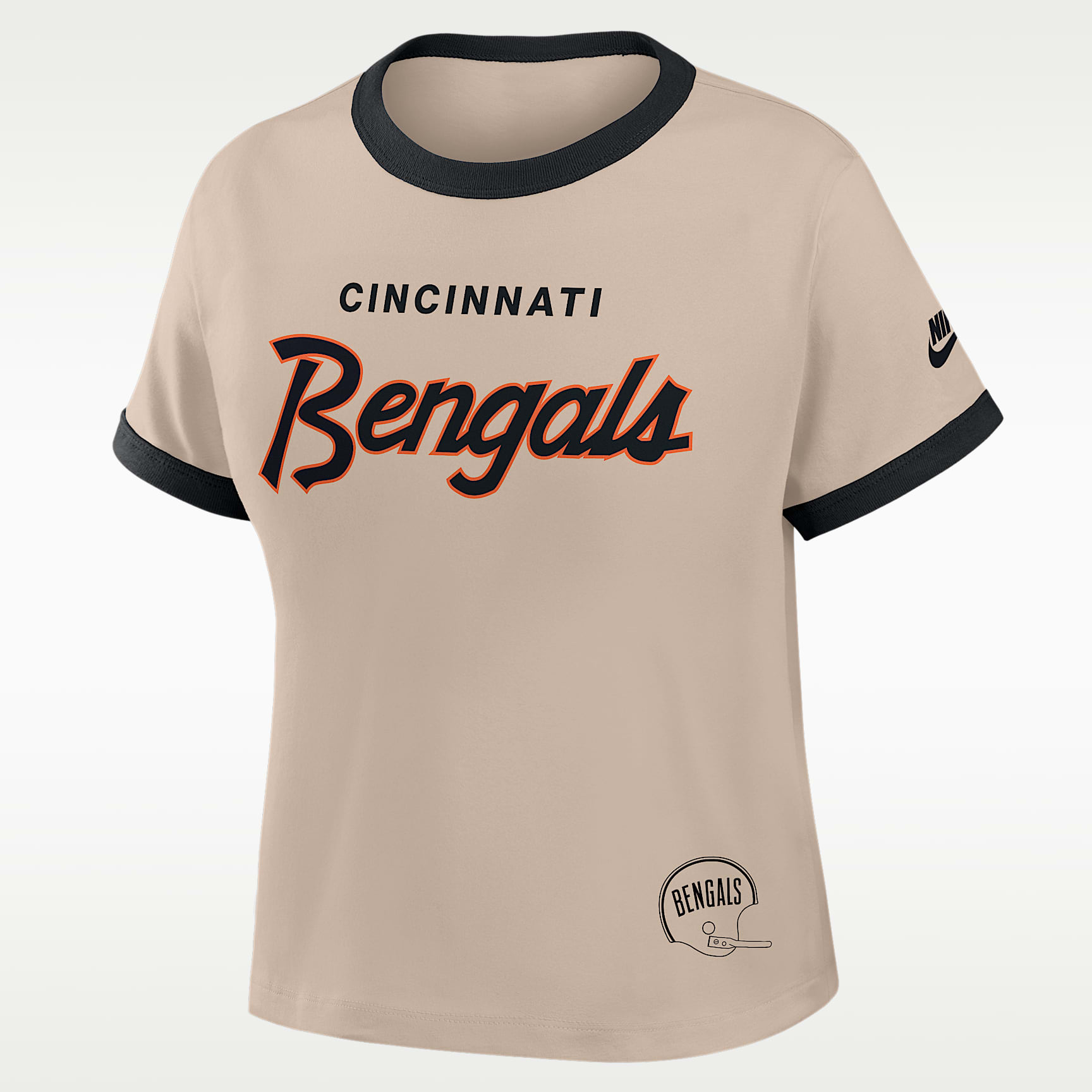 Playera Nike de la NFL cropped para mujer Cincinnati Bengals Rewind Ringer Mod