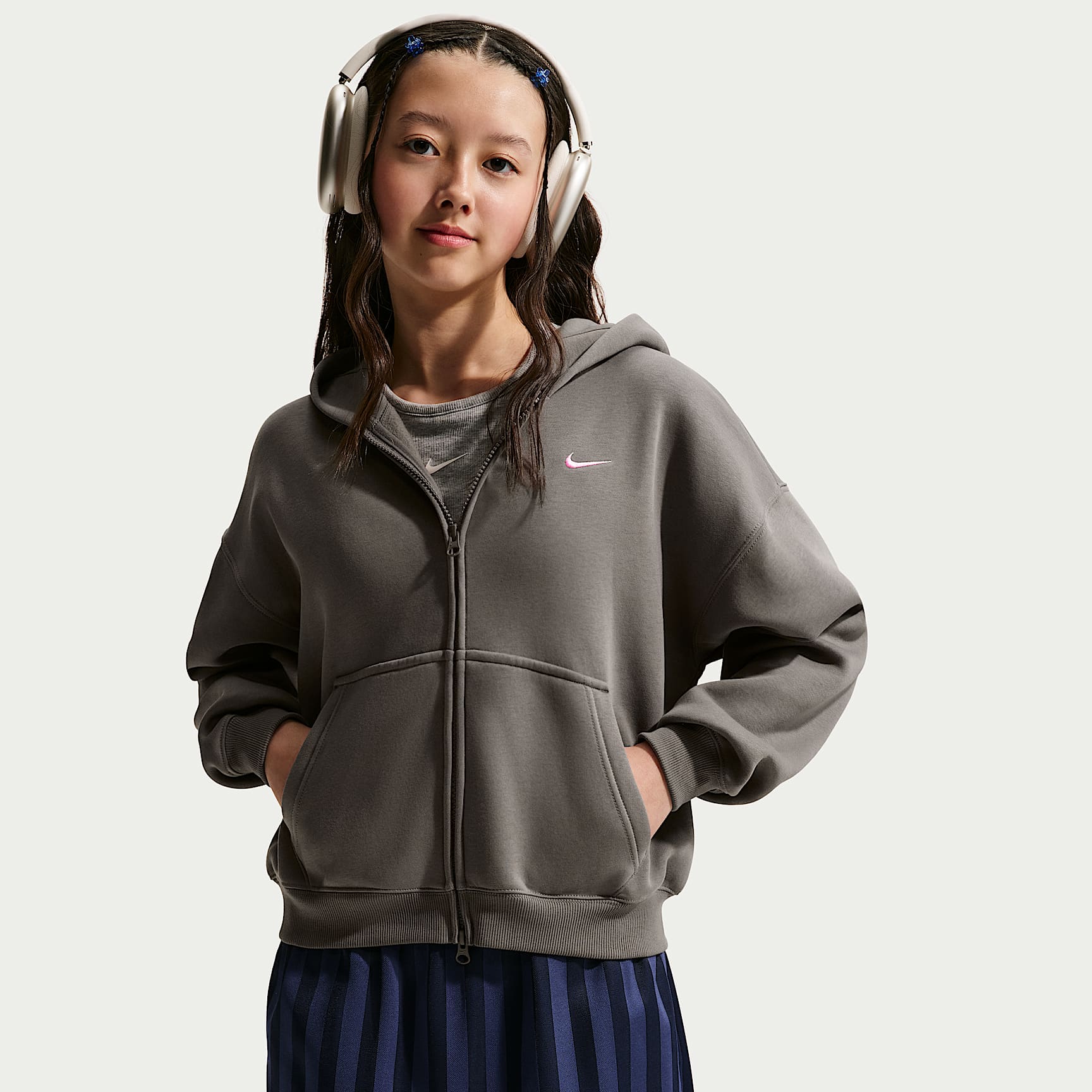 Nike Sportswear Studio Fleece Oldrr Kids' (Girls') Oversized Full-Zip Hoodie