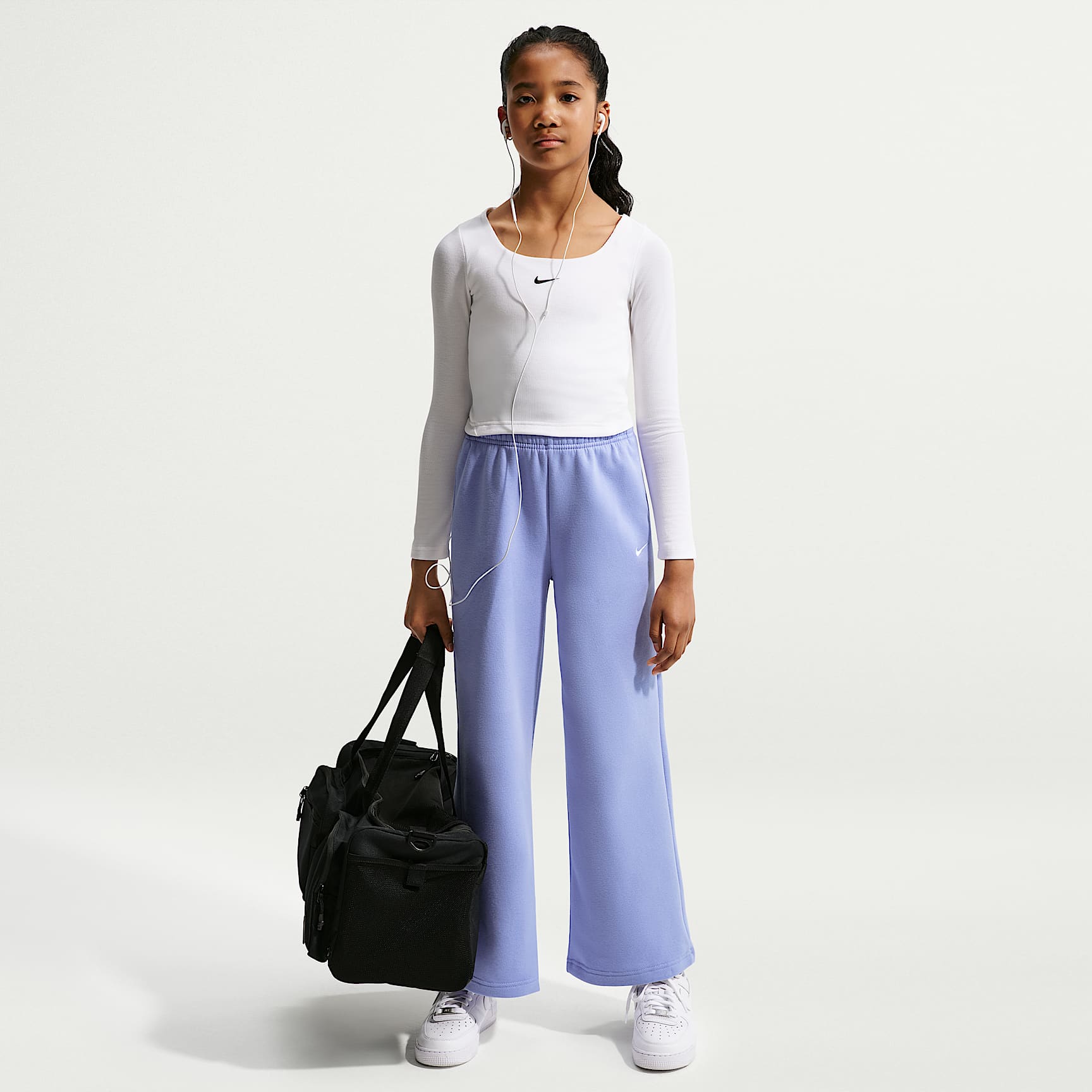 Pants con dobladillo abierto para niña Nike Sportswear Studio Fleece