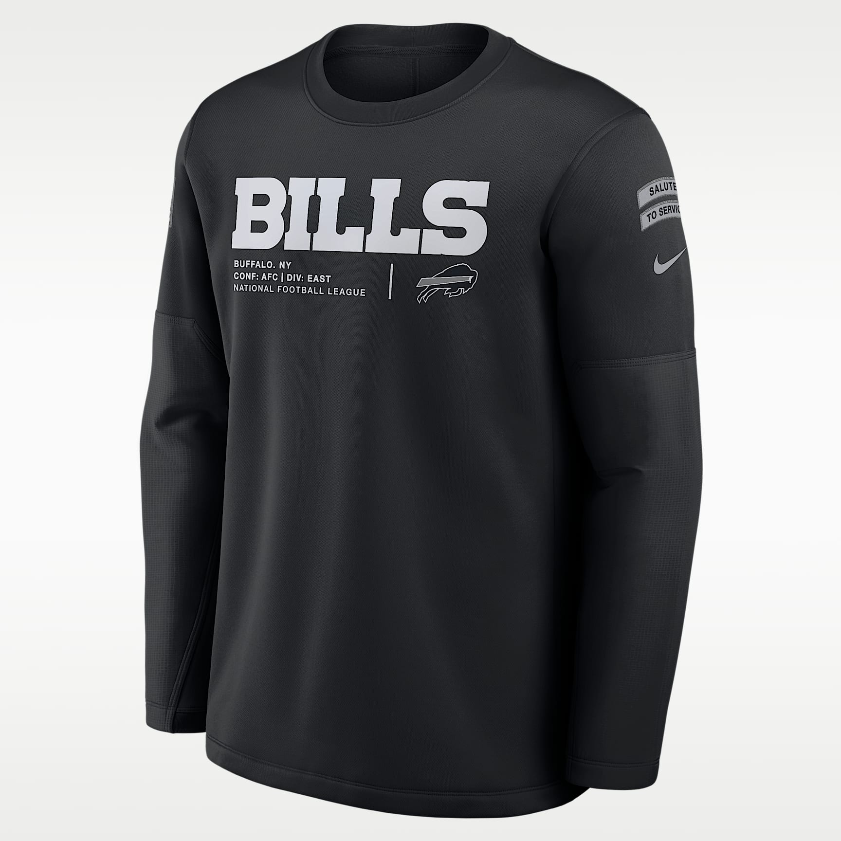 Sudadera de cuello redondo sin cierre Nike de la NFL para hombre Buffalo Bills Salute to Service Sideline Coaches