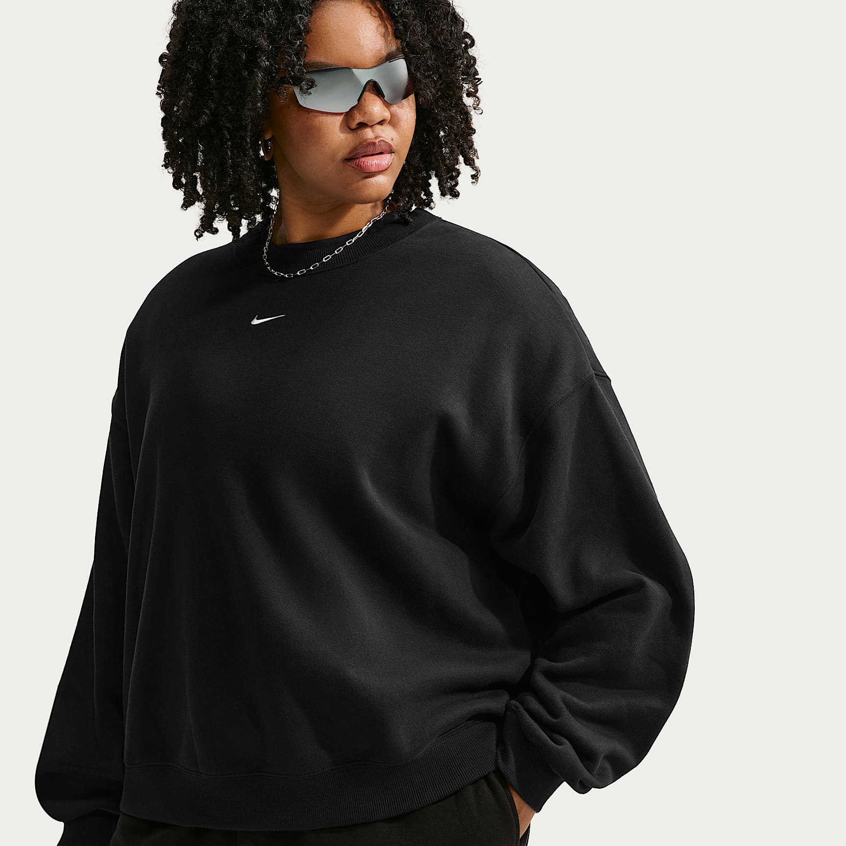 Sudadera de cuello redondo oversized para mujer (talla grande) Nike Studio Fleece Medium Weight