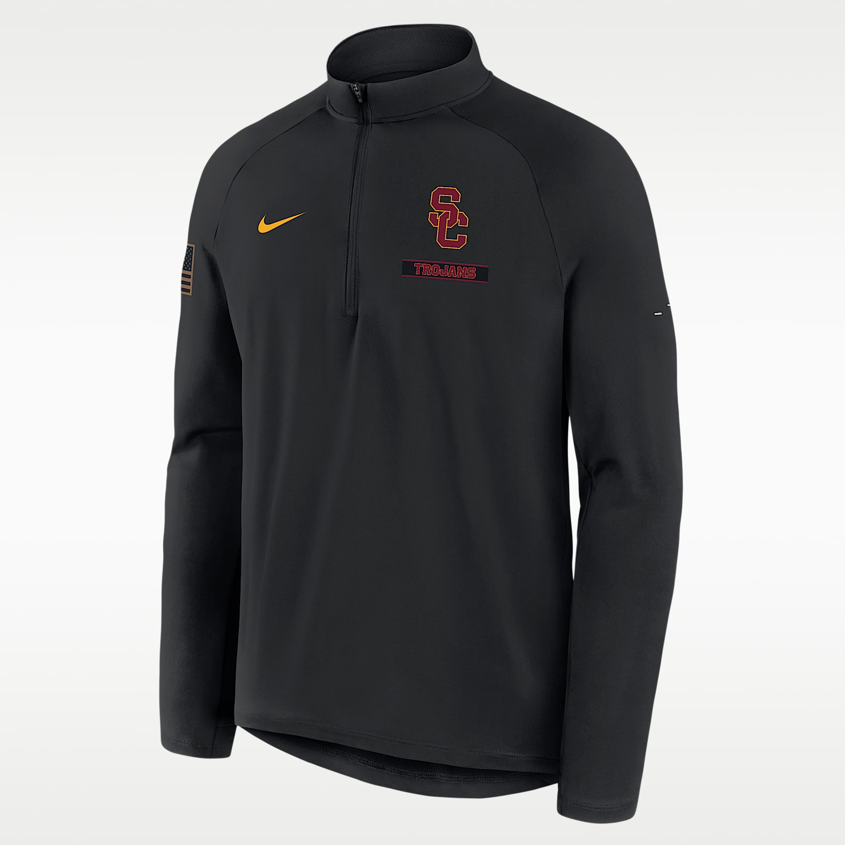 Playera de manga larga universitaria Nike Dri-FIT de medio cierre para hombre USC 2026 Military Appreciation Stride