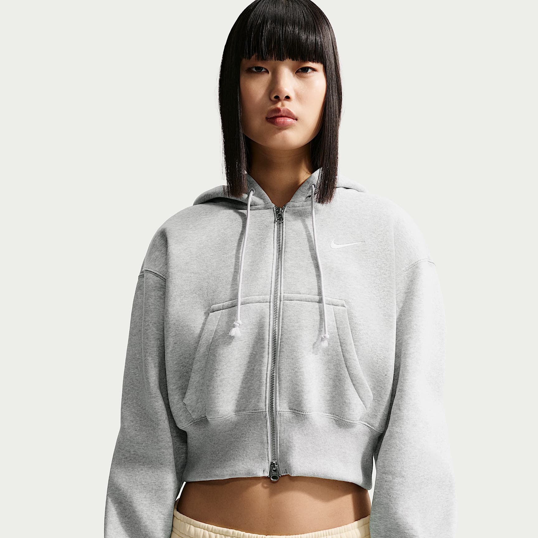Sudadera con gorro holgada cropped con cierre completo para mujer Nike Sportswear Phoenix Fleece