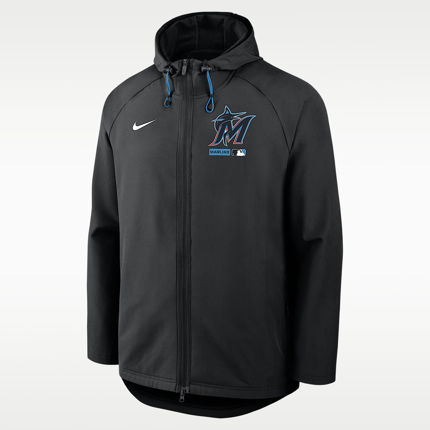 Chamarra Nike Therma-FIT de la MLB con gorro y cierre completo para hombre Miami Marlins Authentic Collection