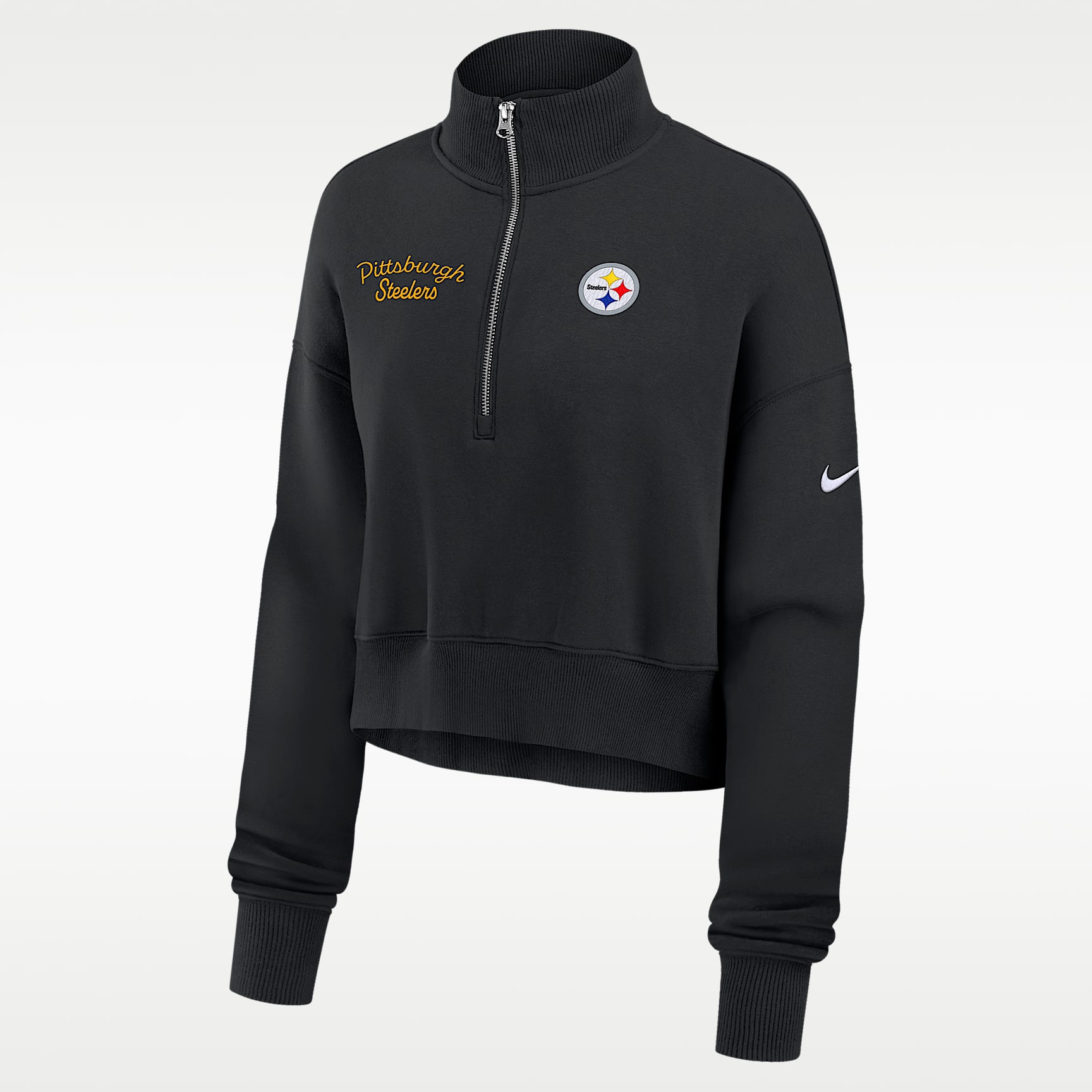 Sudadera de cuello redondo Nike de la NFL cropped de cierre de 1/4 para mujer Pittsburgh Steelers Phoenix