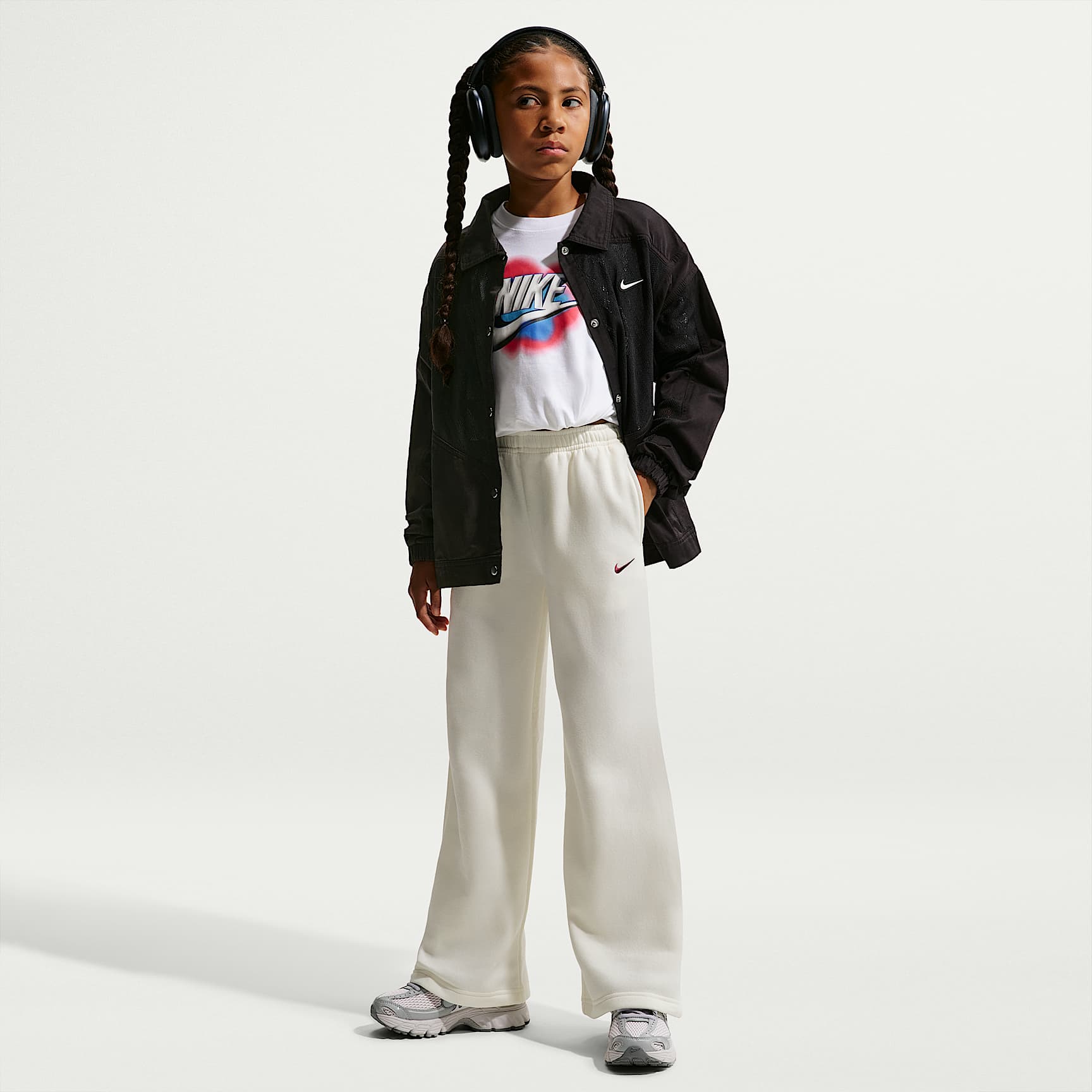 Byxor Nike Sportswear Studio Fleece med öppen fåll för tjejer