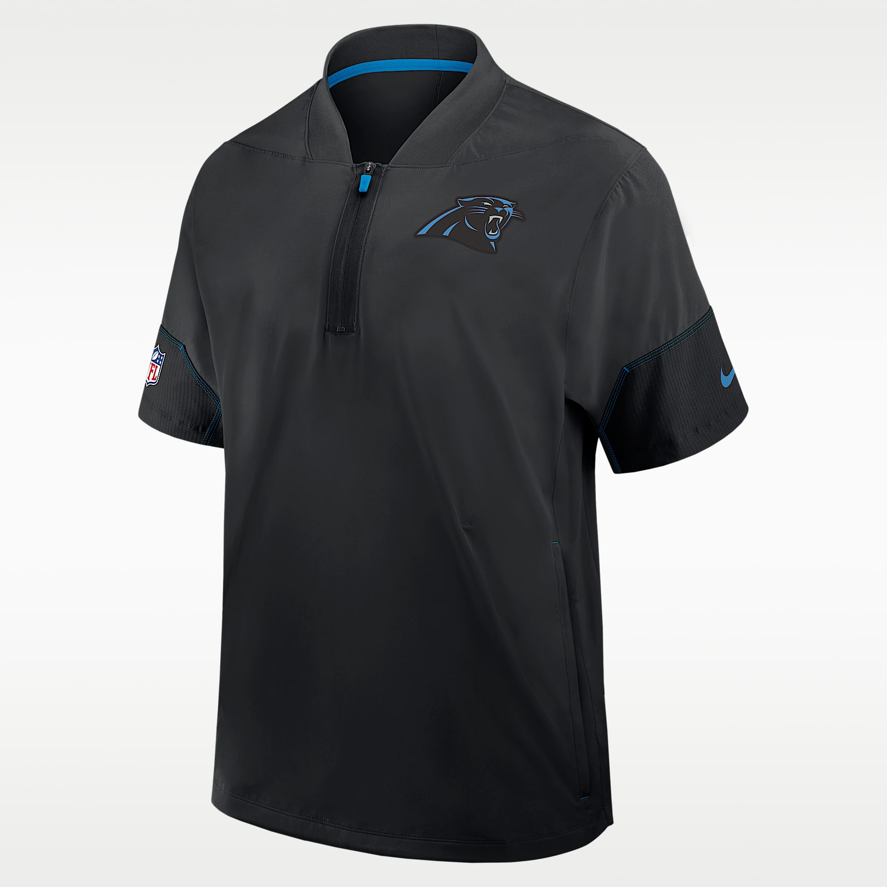 Carolina Panthers Sideline Coach Men's Nike NFL 1/2-Zip Short-Sleeve Hooded Jacket