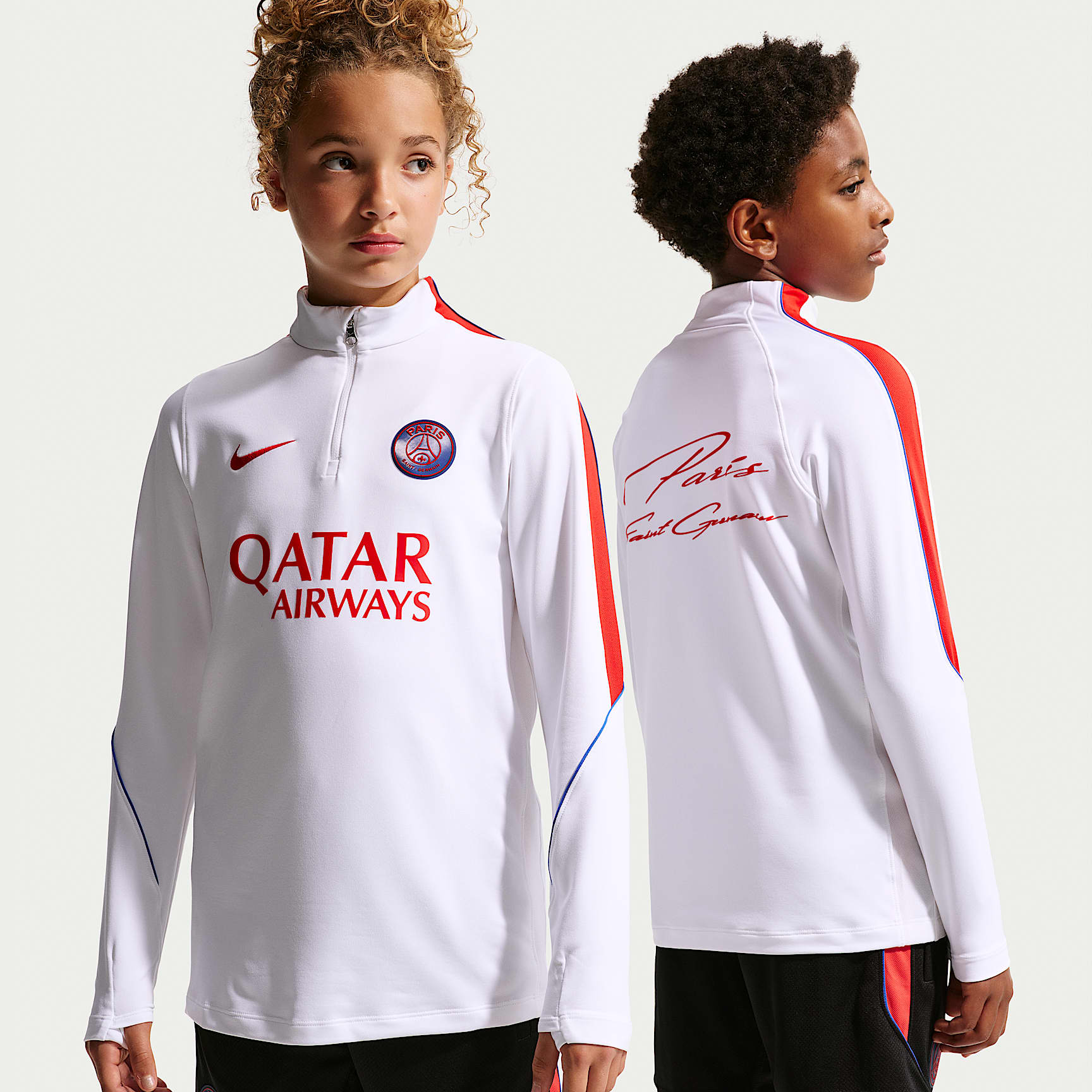 Maskinstrikket Paris Saint-Germain Strike Nike Dri-FIT-fodboldtræningstrøje til større børn