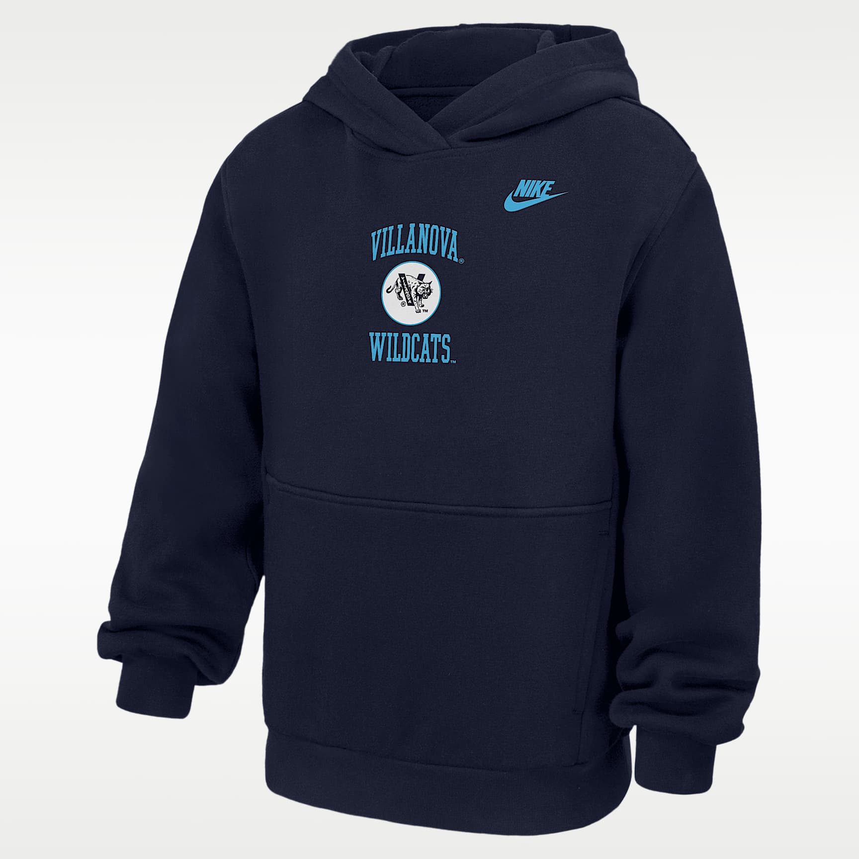 Sudadera con gorro sin cierre Nike de tejido Fleece para niños talla grande Villanova Wildcats Club