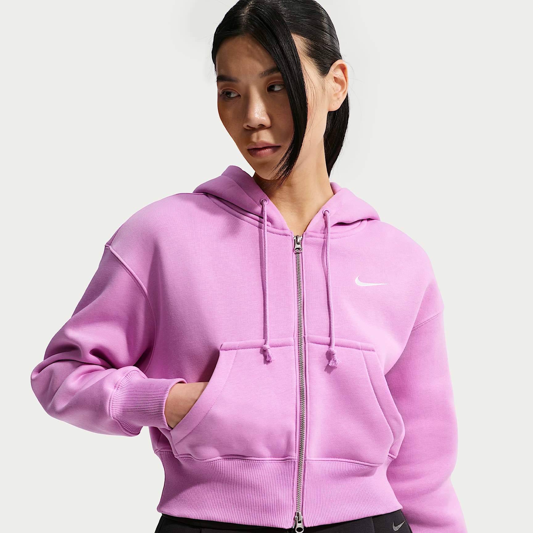 나이키 스포츠웨어 피닉스 플리스 여성 루즈 풀집 크롭 후디