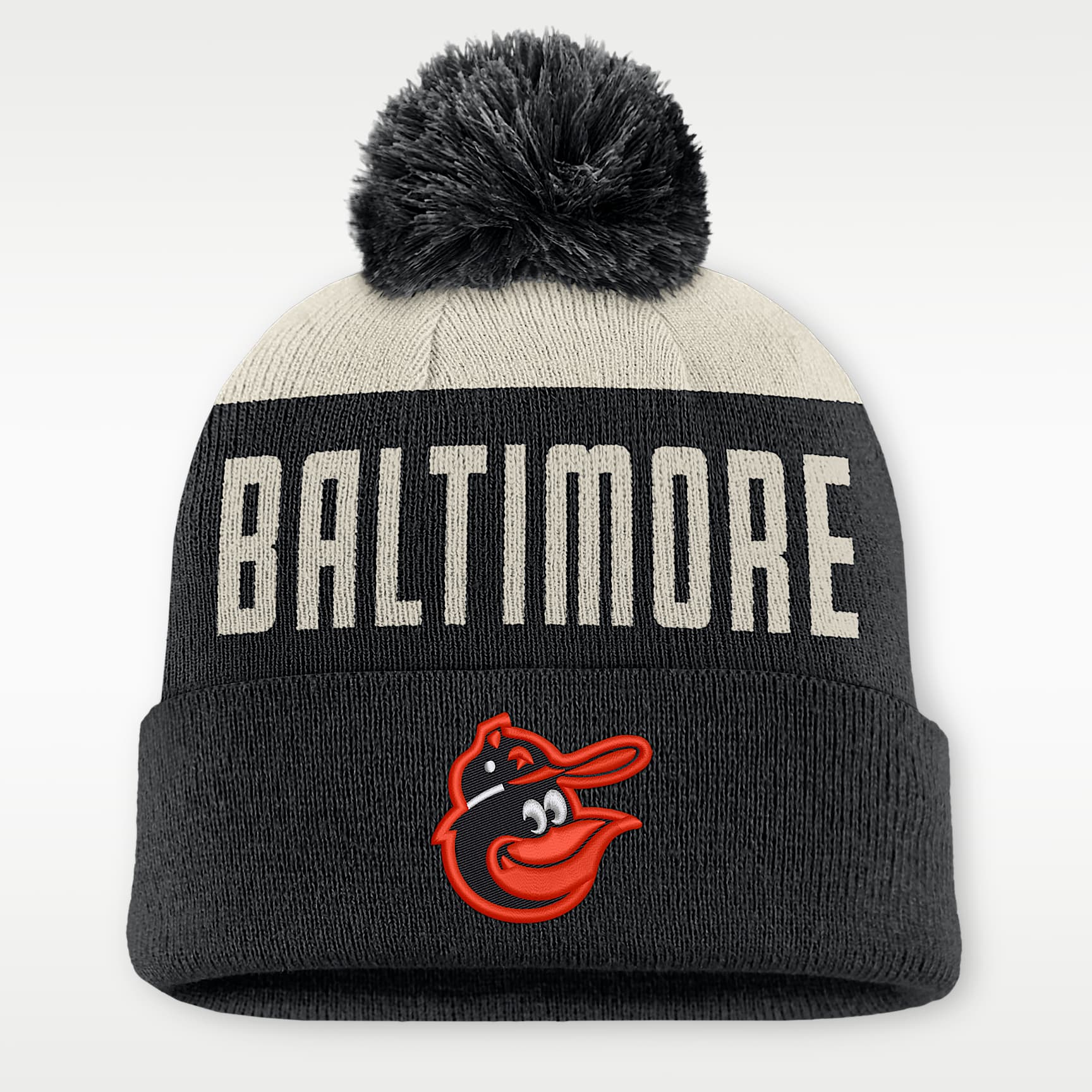 Gorro con dobladillo y pompón Nike de la MLB para hombre Baltimore Orioles Cooperstown Peak