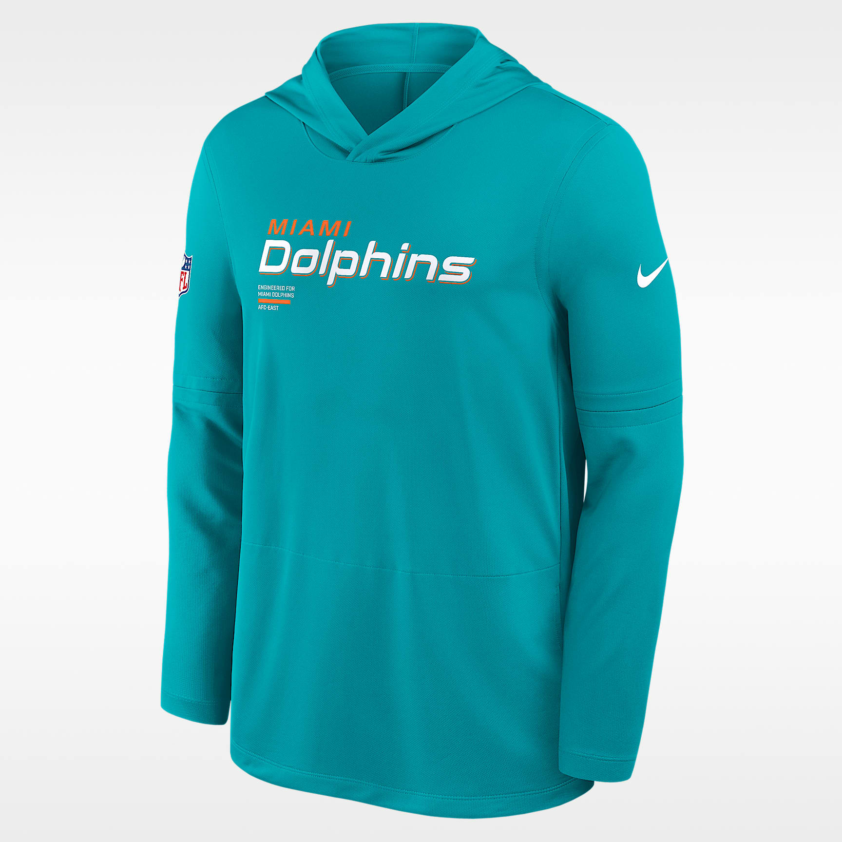 Miami Dolphins Pure Fury Sideline Men's Nike Dri-FIT NFL Long-Sleeve Hooded Top