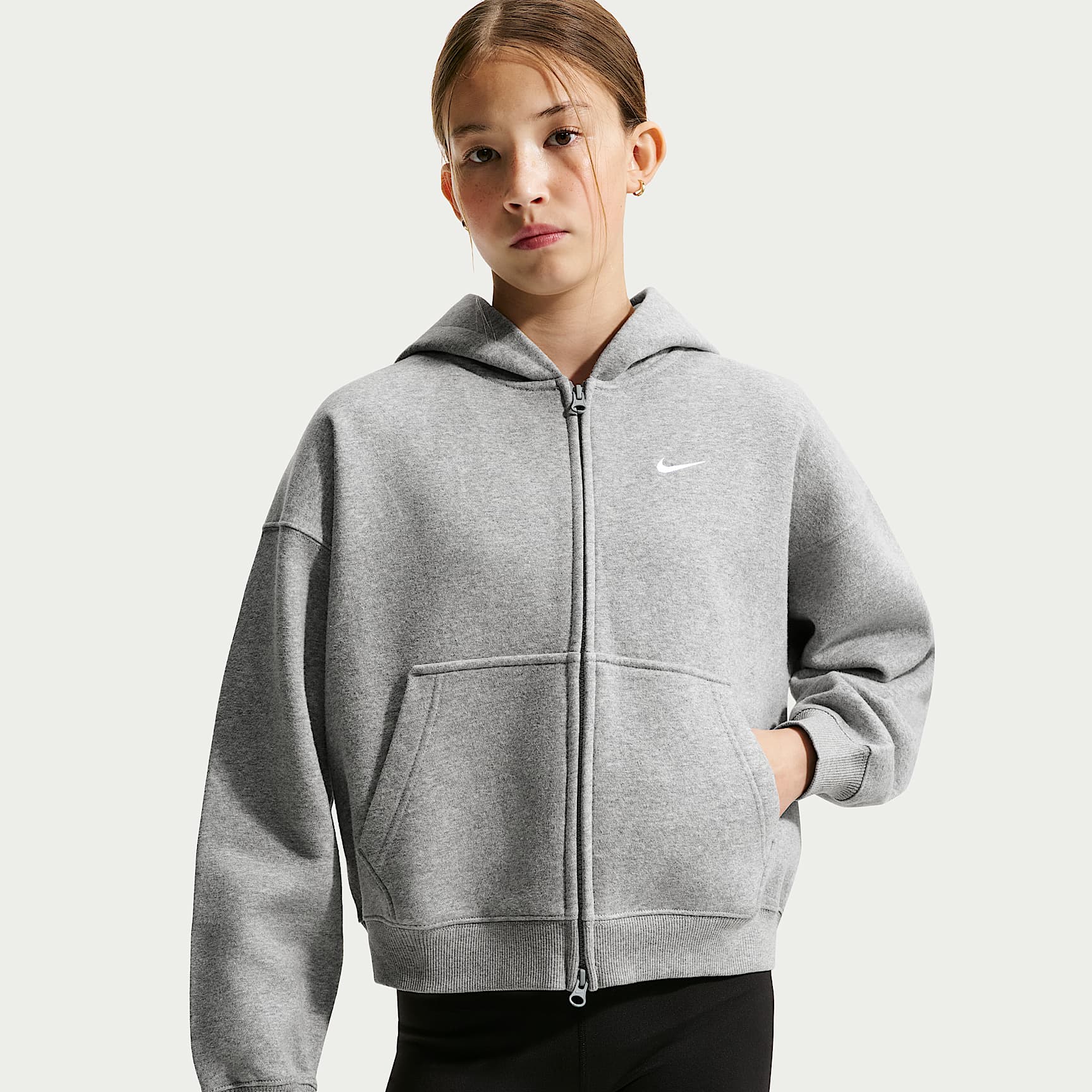 Nike Sportswear Studio Fleece Big Kids' (Girls') Oversized Full-Zip Hoodie