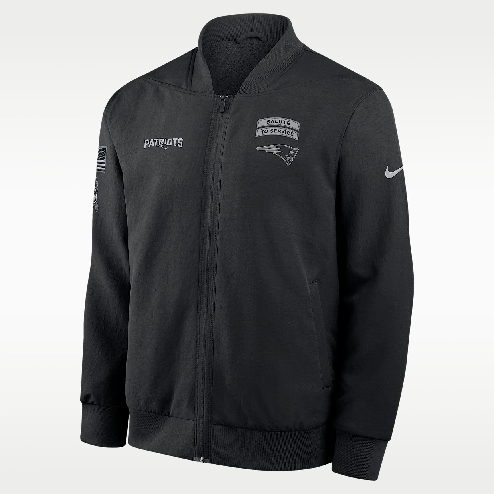 New England Patriots Salute to Service Sideline Men's Nike NFL Full-Zip Bomber Jacket