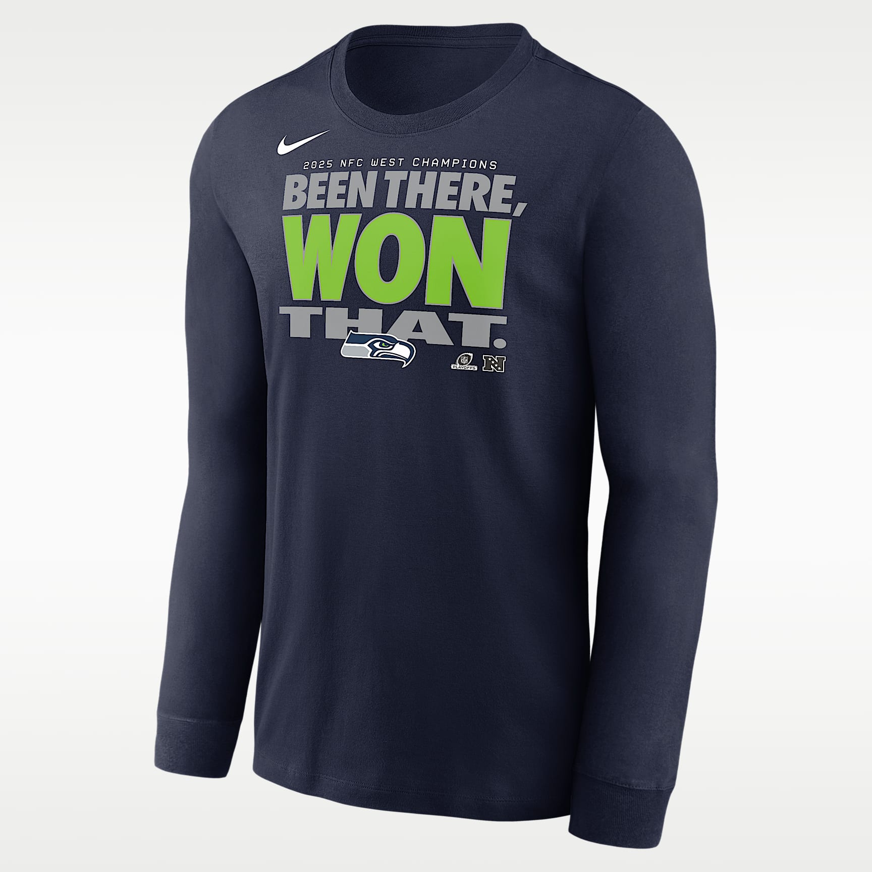 Seattle Seahawks 2025 NFC West Champions Trophy Collection Men's Nike NFL Long-Sleeve T-Shirt