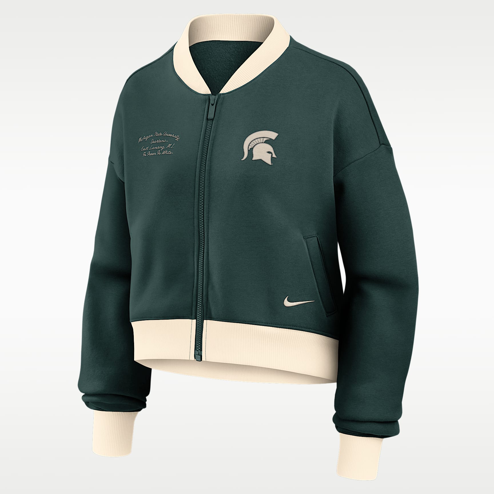 Chamarra bomber universitaria Nike oversized cropped de cierre completo para mujer Michigan State Academic