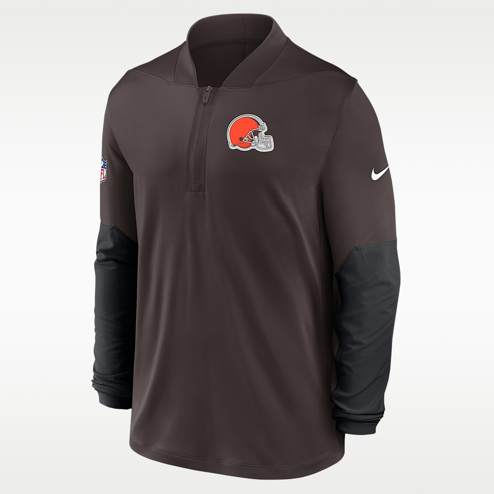 Playera Nike Dri-FIT de la NFL de medio cierre para hombre Cleveland Browns Feel the Pressure