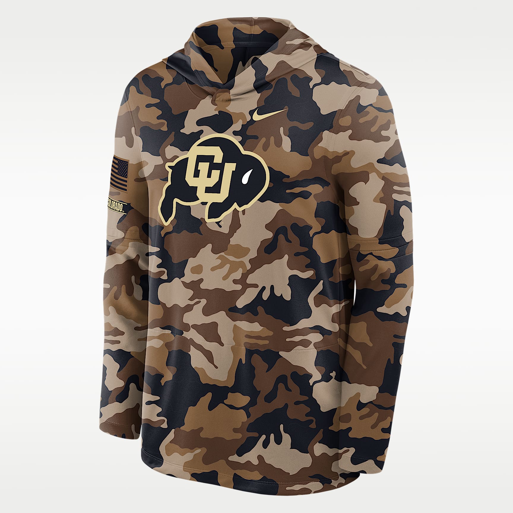 Sudadera con gorro de manga larga universitaria Nike Dri-FIT para hombre Colorado 2026 Military Appreciation