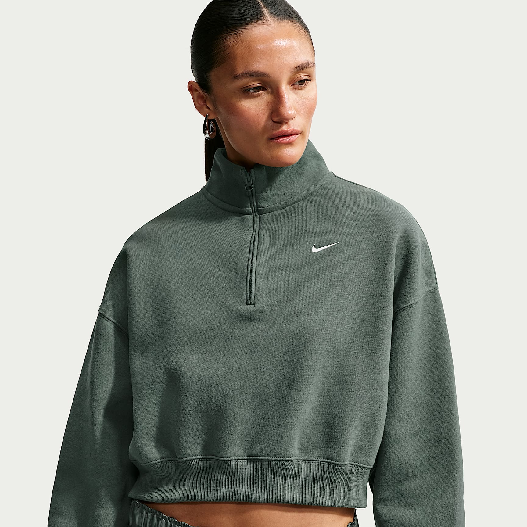 Nike Studio Fleece Medium Weight Women's Oversized 1/4-Zip Cropped Top