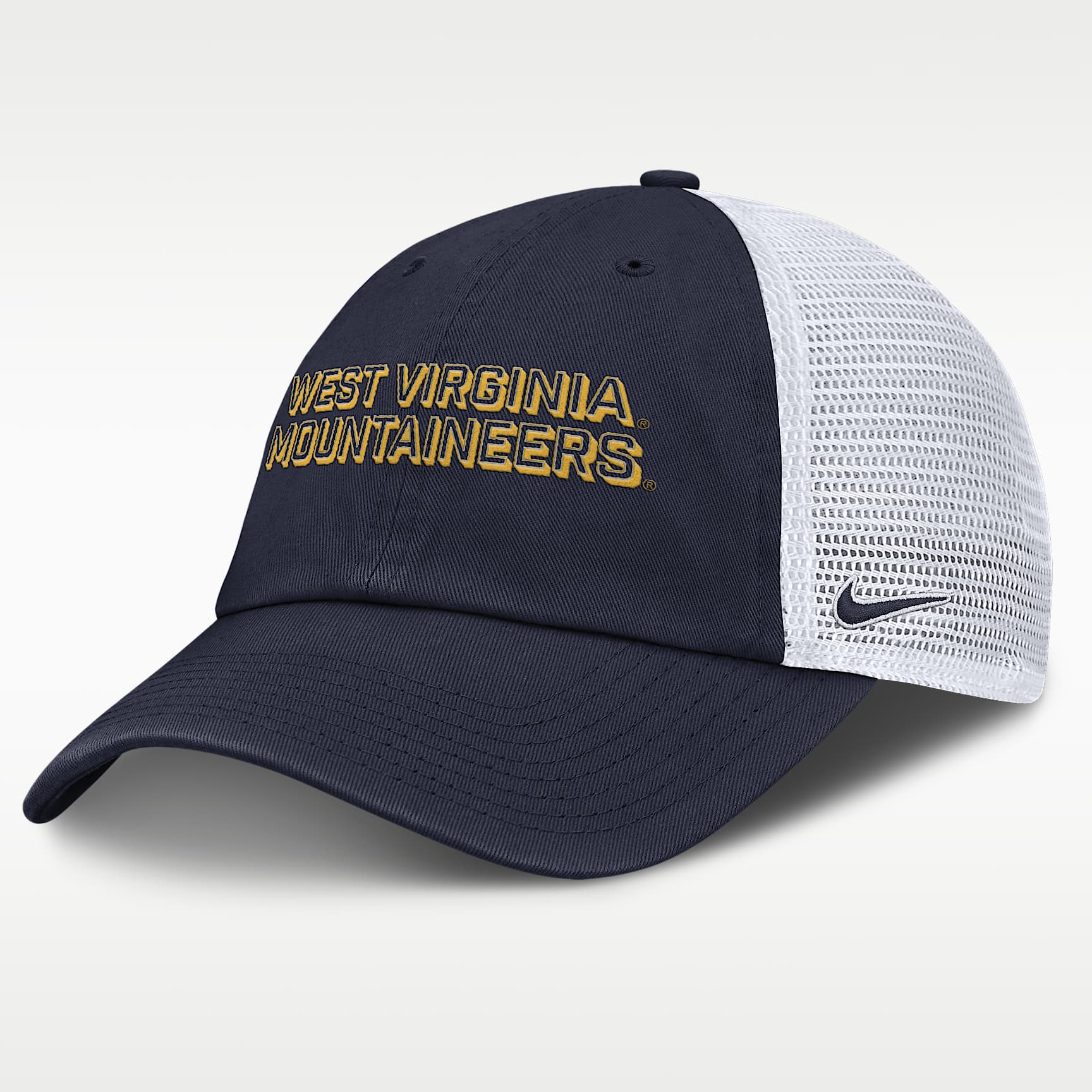 West Virginia On-Field Club Gameday Men's Nike College Trucker Adjustable Hat