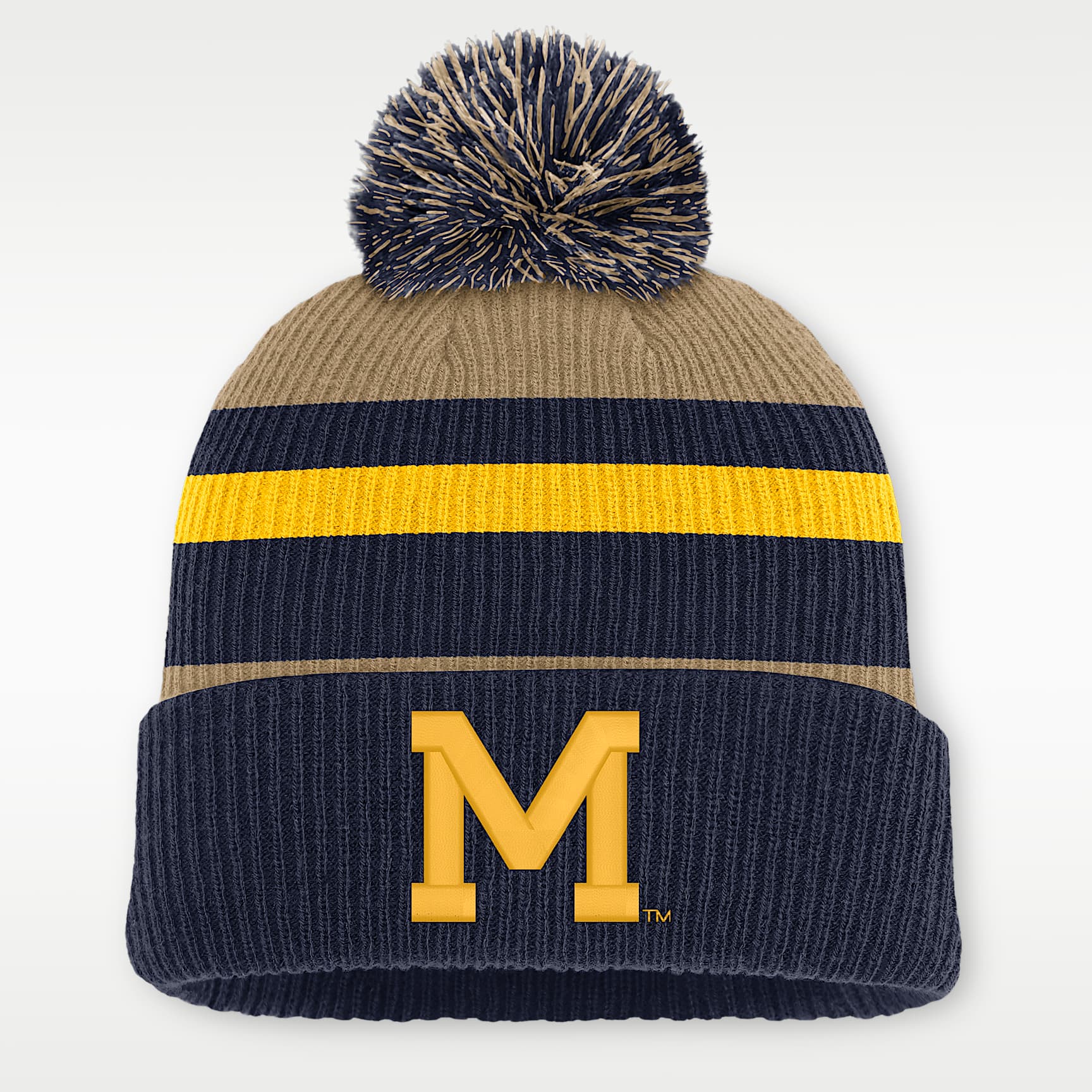 Gorro universitario Nike con dobladillo y pompón para hombre Michigan Legacy Striped