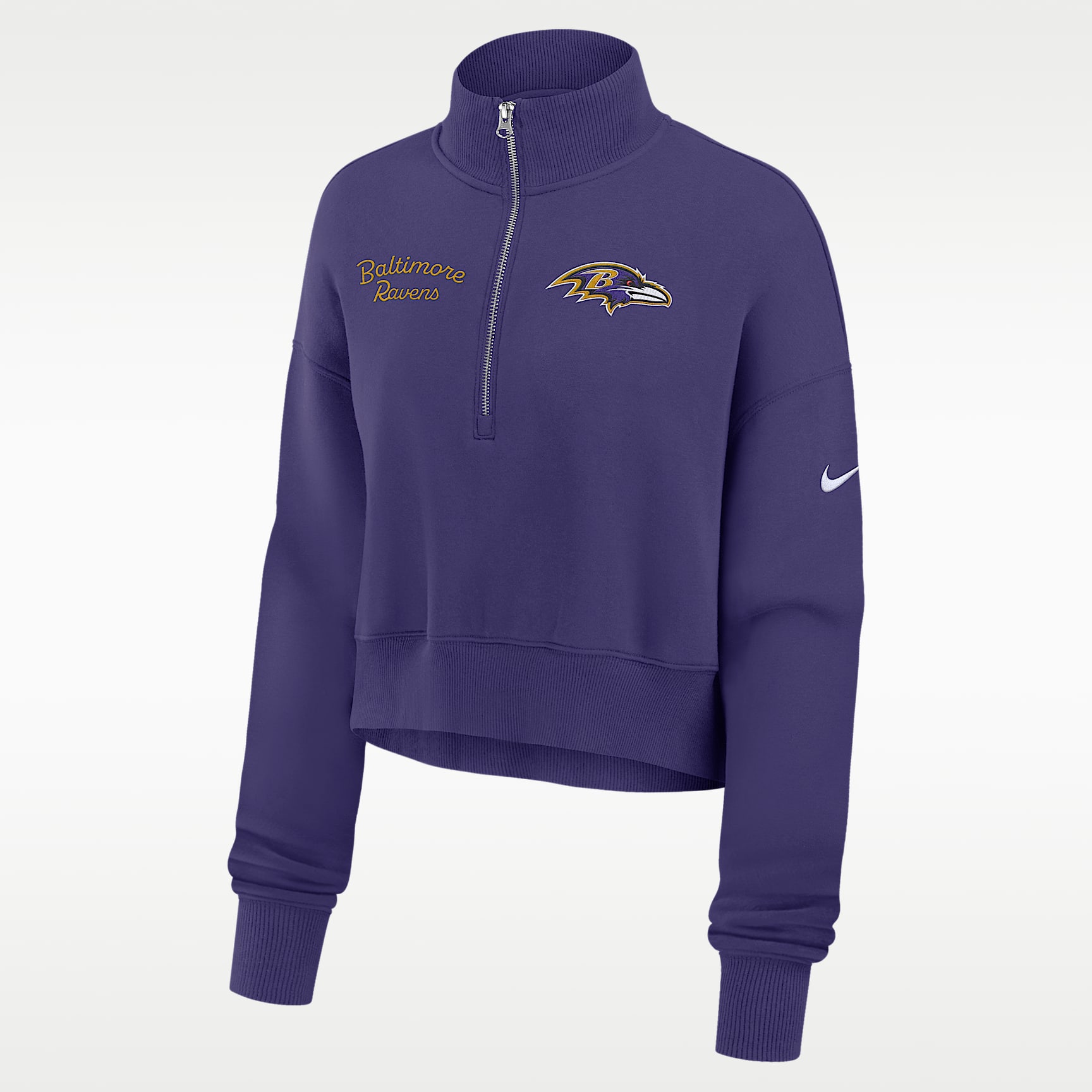 Sudadera de cuello redondo Nike de la NFL cropped de cierre de 1/4 para mujer Baltimore Ravens Phoenix