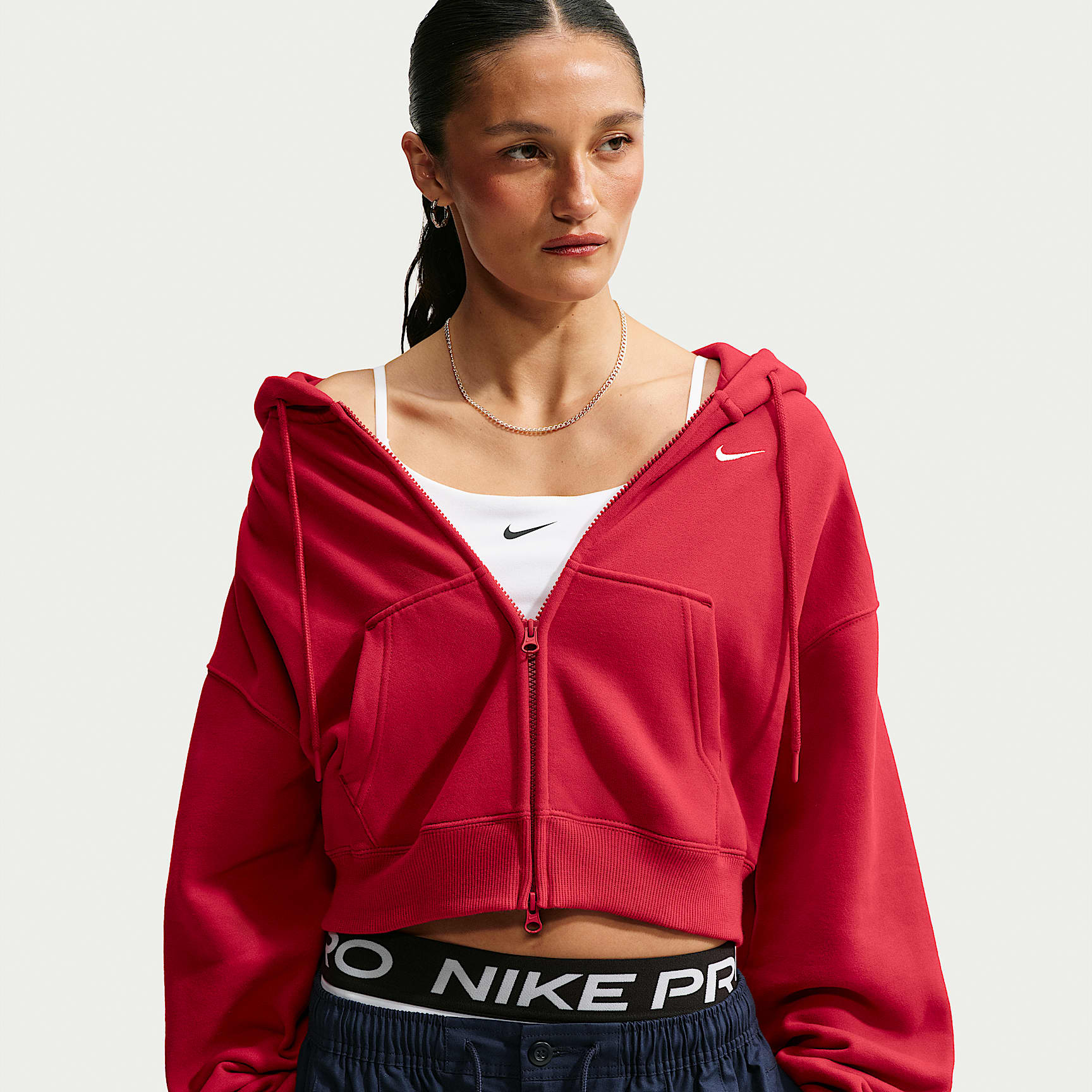 Sudadera con gorro cropped oversized de cierre completo para mujer Nike Studio Fleece Medium Weight