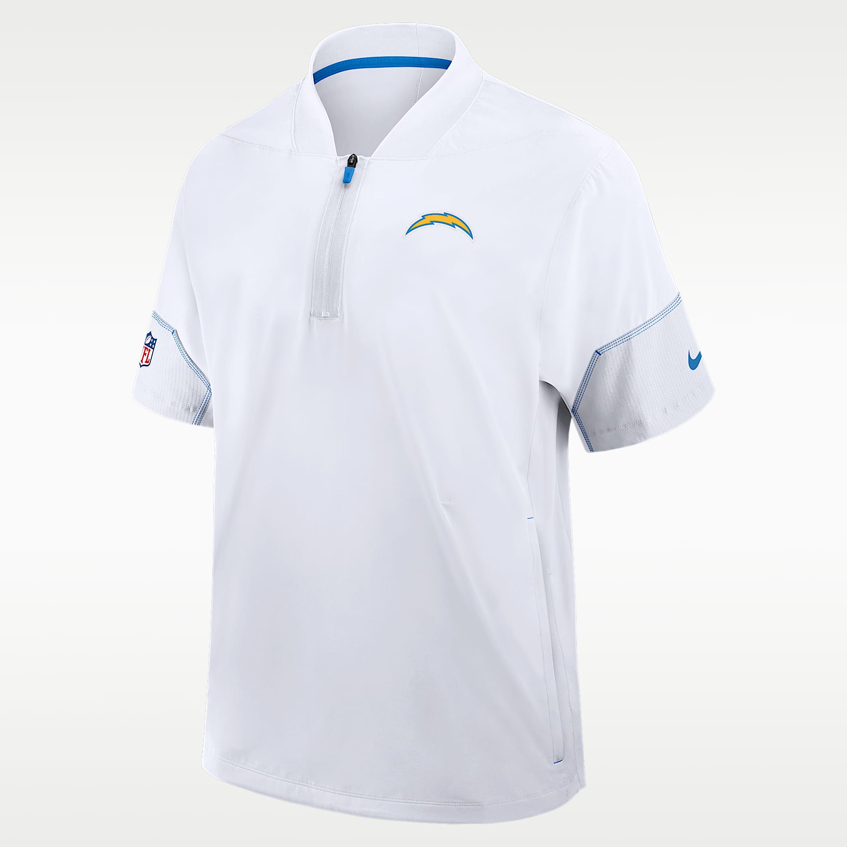 Chamarra de manga corta Nike de la NFL con gorro y medio cierre para hombre Los Angeles Chargers Sideline Coach