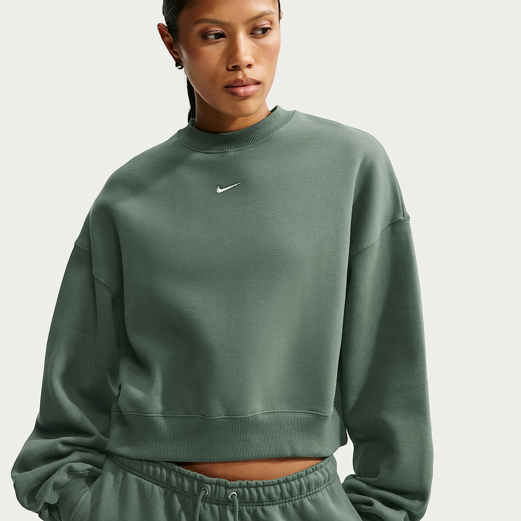 Sudadera de cuello redondo oversized cropped para mujer Nike Studio Fleece Medium Weight