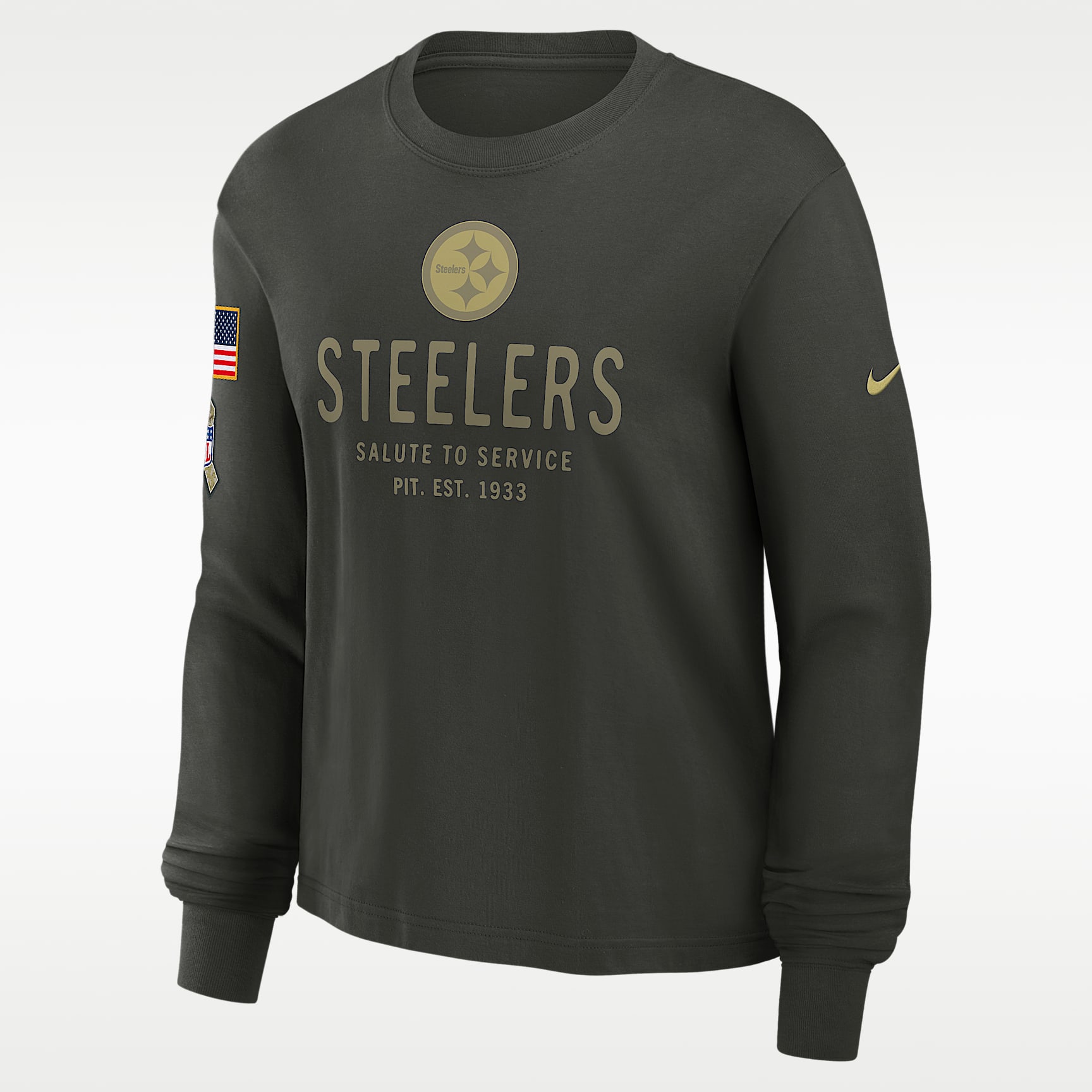Playera de manga larga Nike Dri-FIT de la NFL para mujer Pittsburgh Steelers Salute to Service Sideline