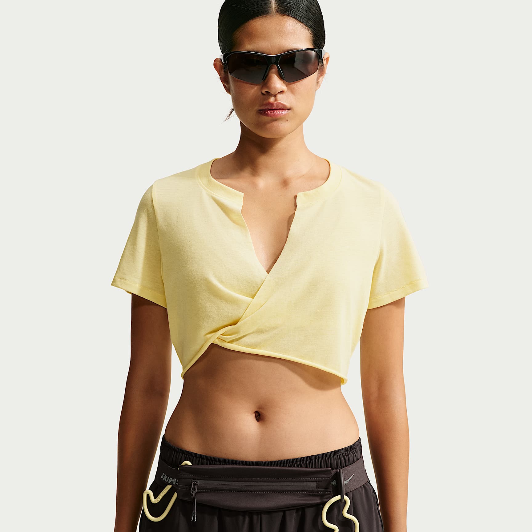 NikeSKIMS Performance Cotton Blend Women's V-Neck Cropped Twist Short-Sleeve Top