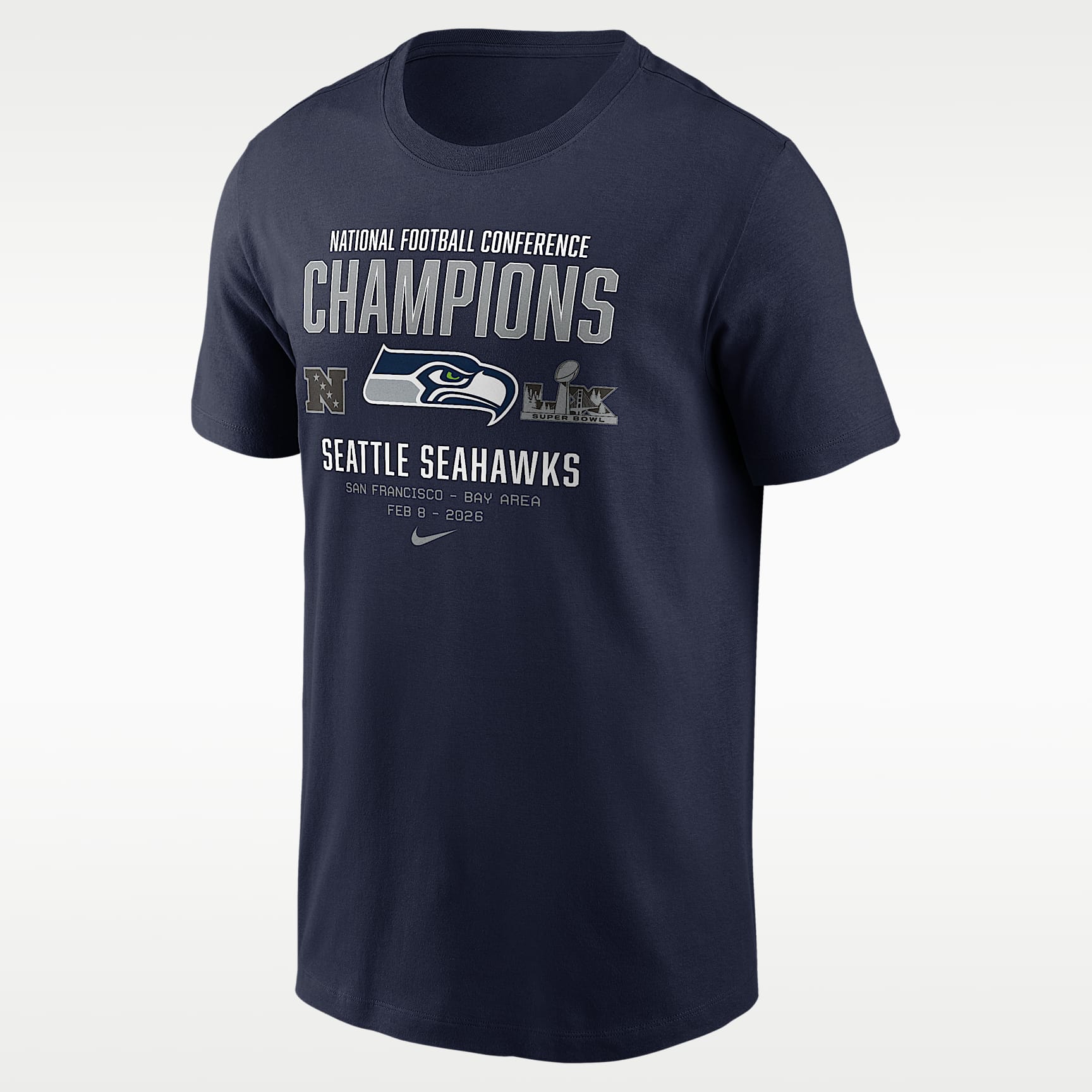 Playera Nike de la NFL para hombre Seattle Seahawks 2026 NFC Champions Team Nation