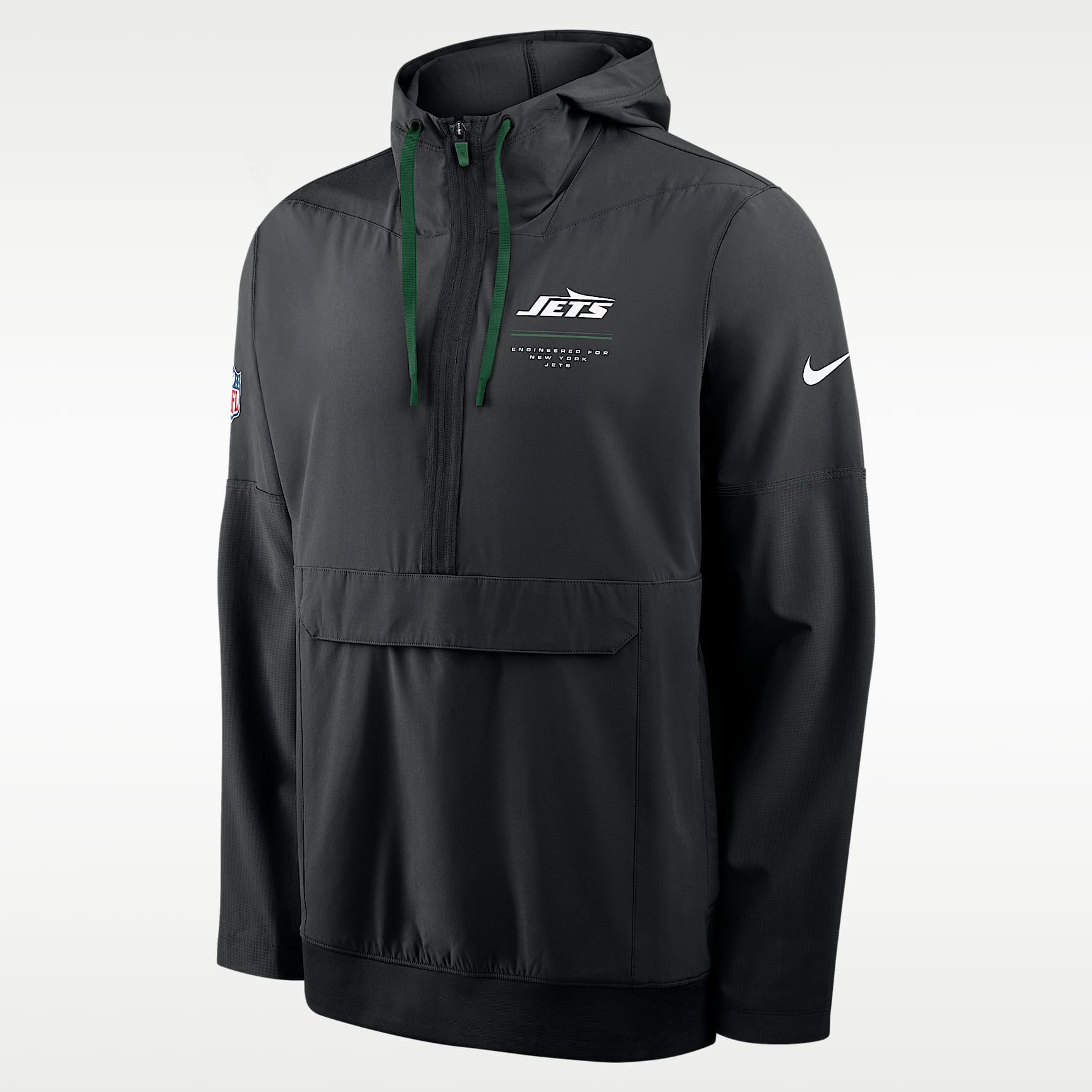 Chamarra Nike de la NFL de medio cierre con gorro para hombre New York Jets Sideline Anorak
