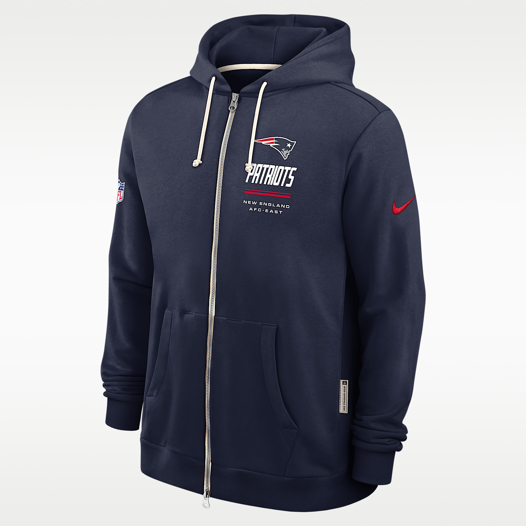 Sudadera con gorro Nike Dri-FIT de la NFL de cierre completo para hombre New England Patriots Sideline Standard Issue