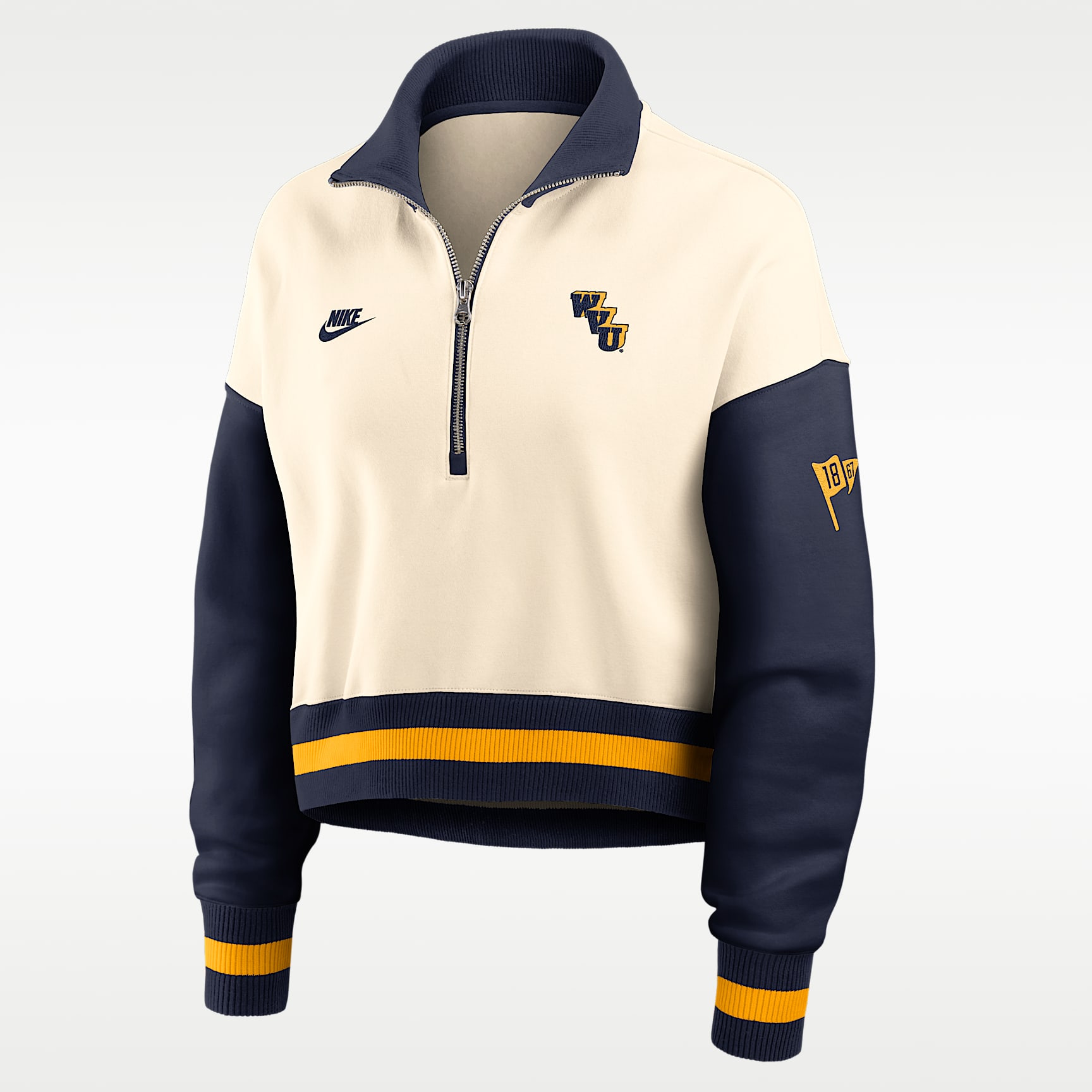 Sudadera de cuello redondo universitaria Nike oversized cropped con cierre de 1/4 para mujer West Virginia Legacy