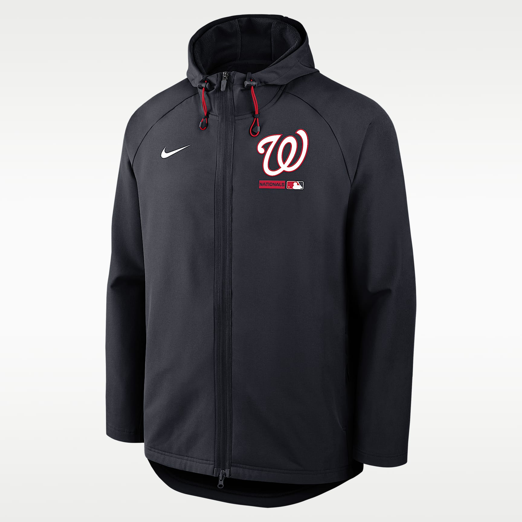 Chamarra Nike Therma-FIT de la MLB con gorro y cierre completo para hombre Washington Nationals Authentic Collection