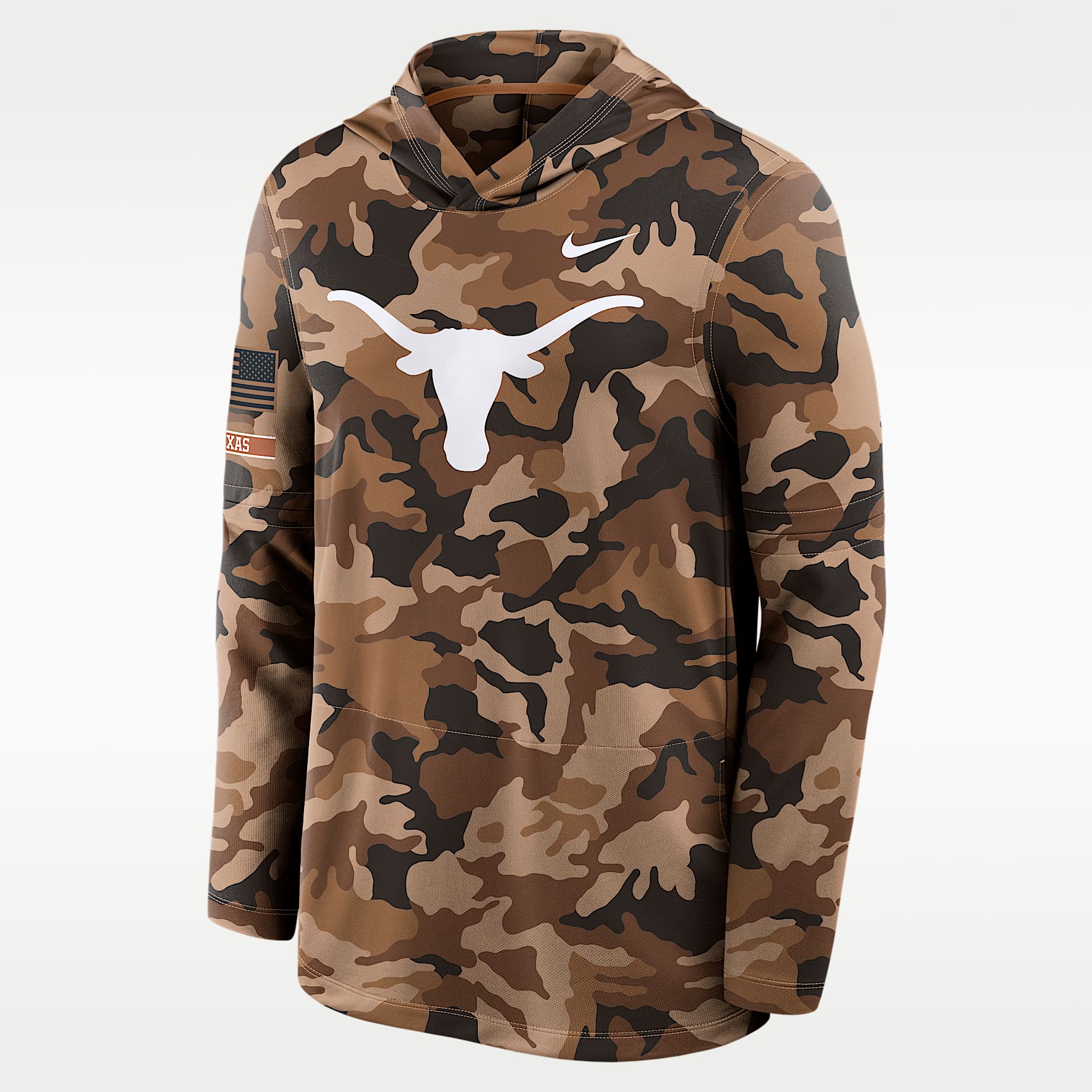 Sudadera con gorro de manga larga universitaria Nike Dri-FIT para hombre Texas 2026 Military Appreciation