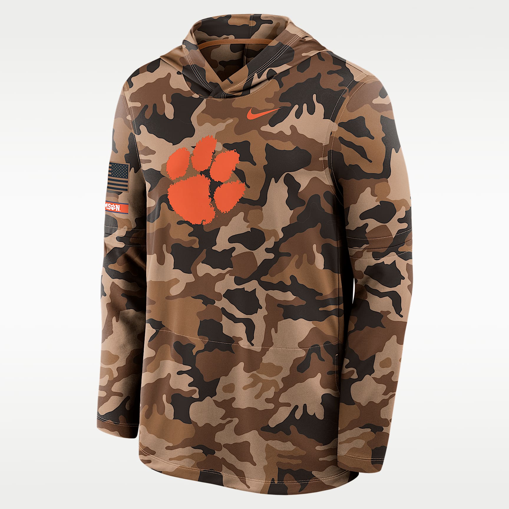 Sudadera con gorro de manga larga universitaria Nike Dri-FIT para hombre Clemson 2026 Military Appreciation