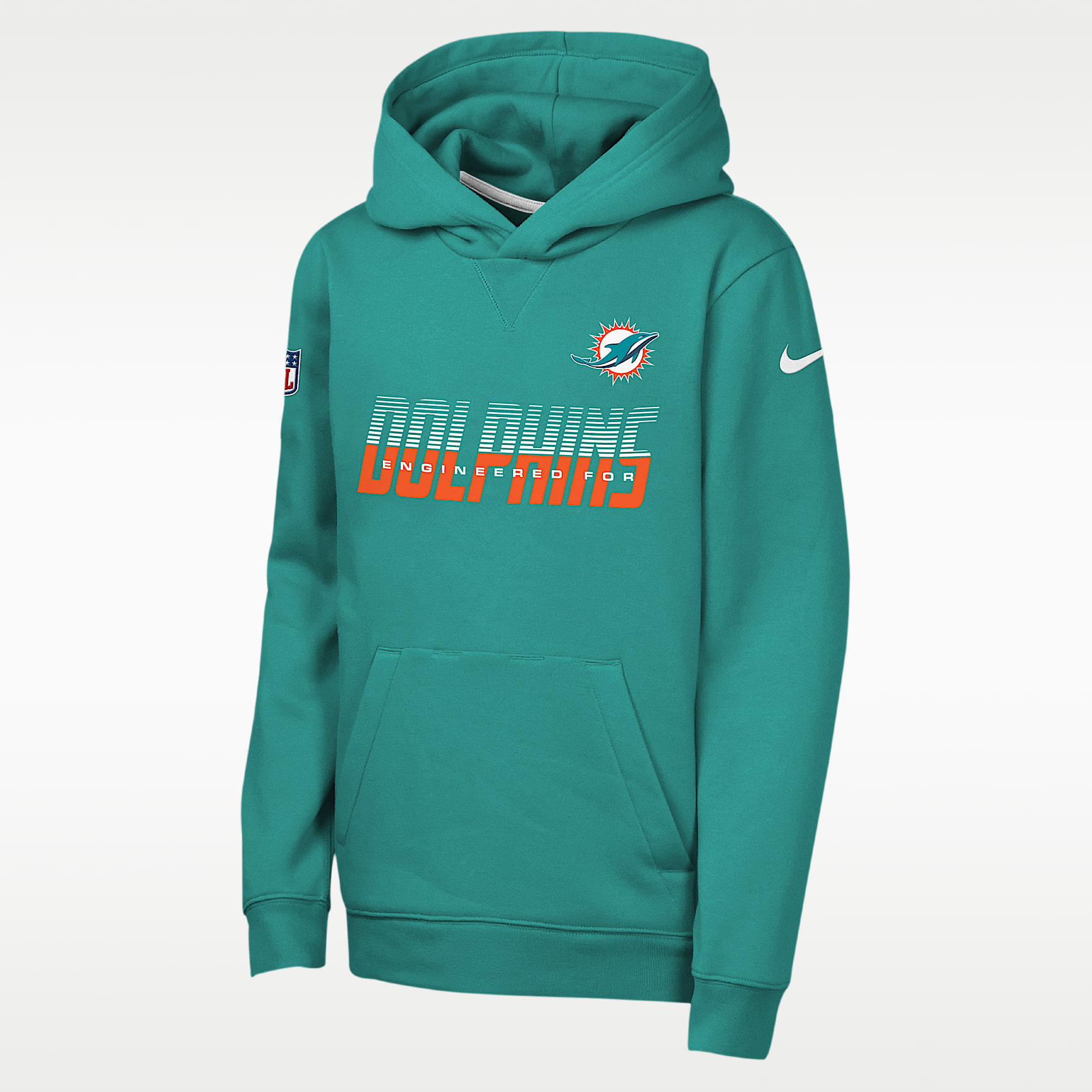 Sudadera con gorro sin cierre Nike de la NFL para niños talla grande Miami Dolphins Sideline