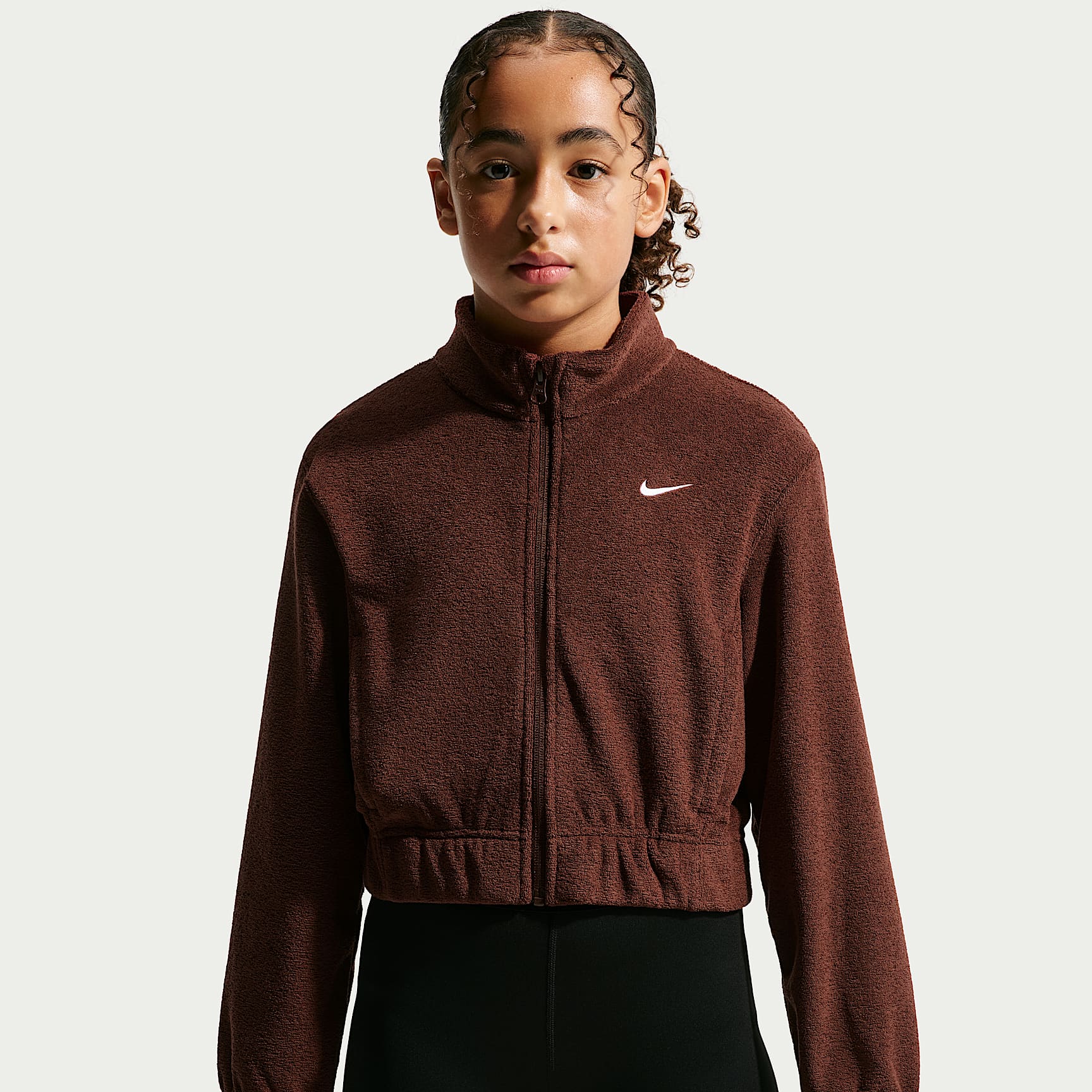 Nike Pro Therma-FIT-fleecetop med lynlås i fuld længde til større børn (piger)