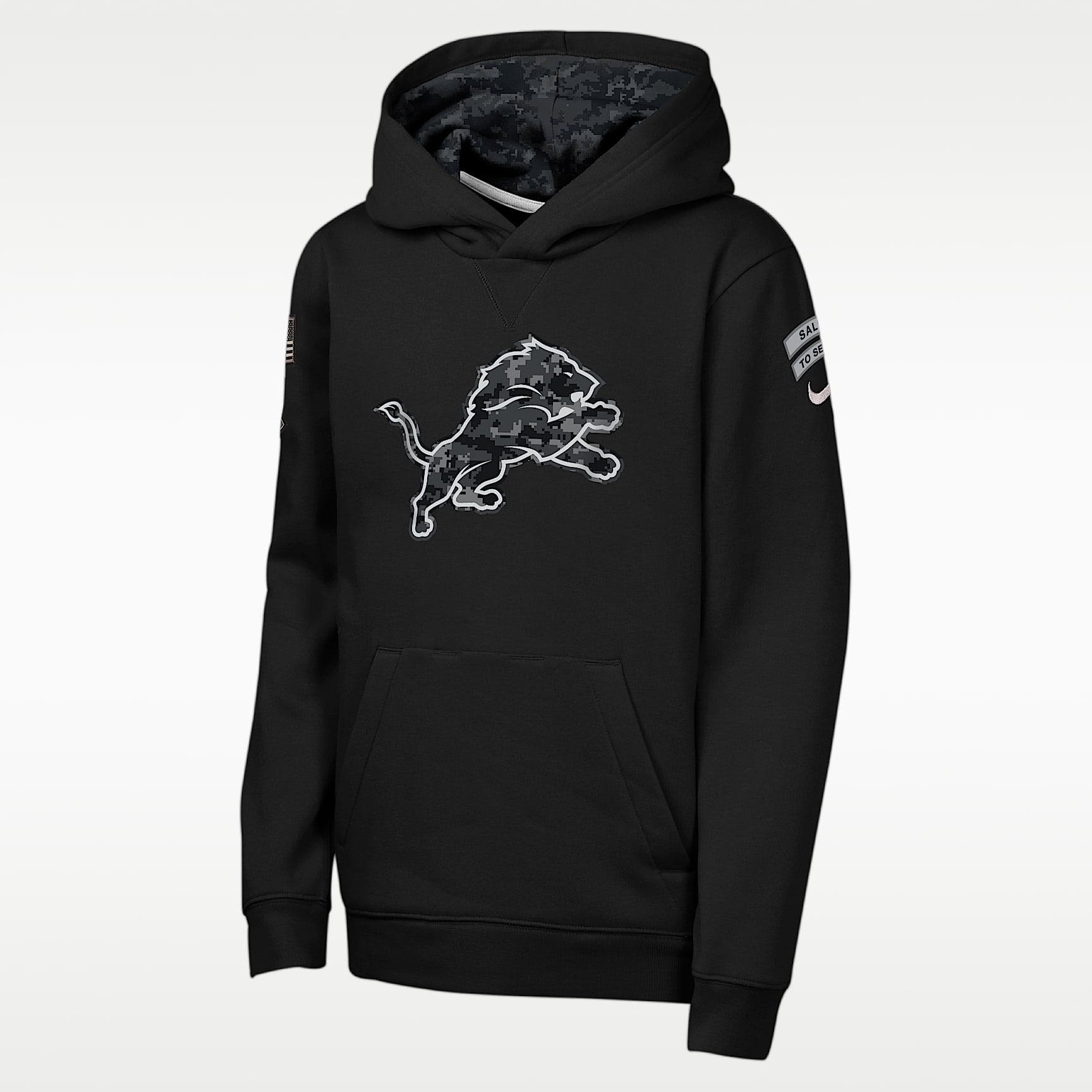 Sudadera con gorro sin cierre Nike de la NFL para niños talla grande Detroit Lions Salute to Service Sideline Club