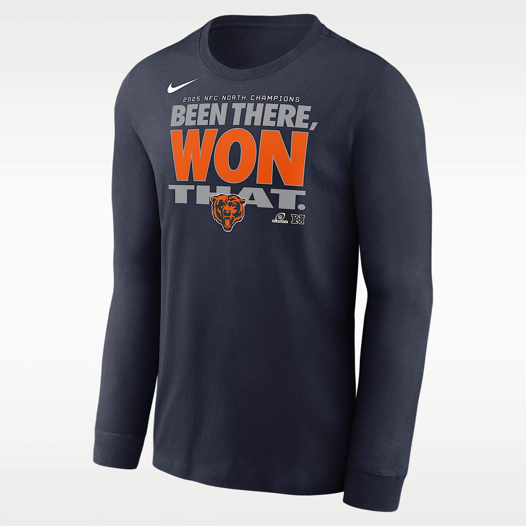 Playera de manga larga Nike de la NFL para hombre Chicago Bears 2025 NFC North Champions Trophy Collection