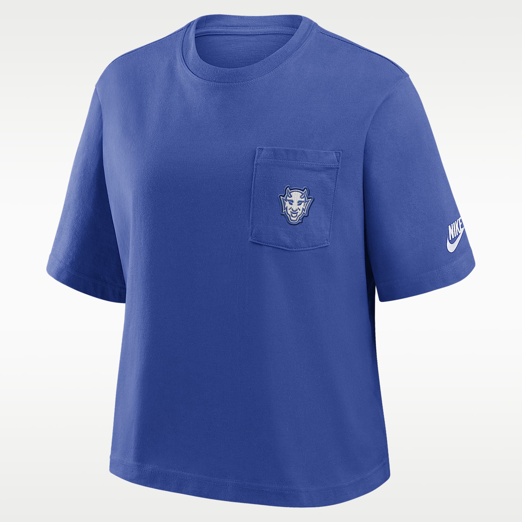 Playera universitaria Nike para mujer Duke Legacy Pocket Boxy