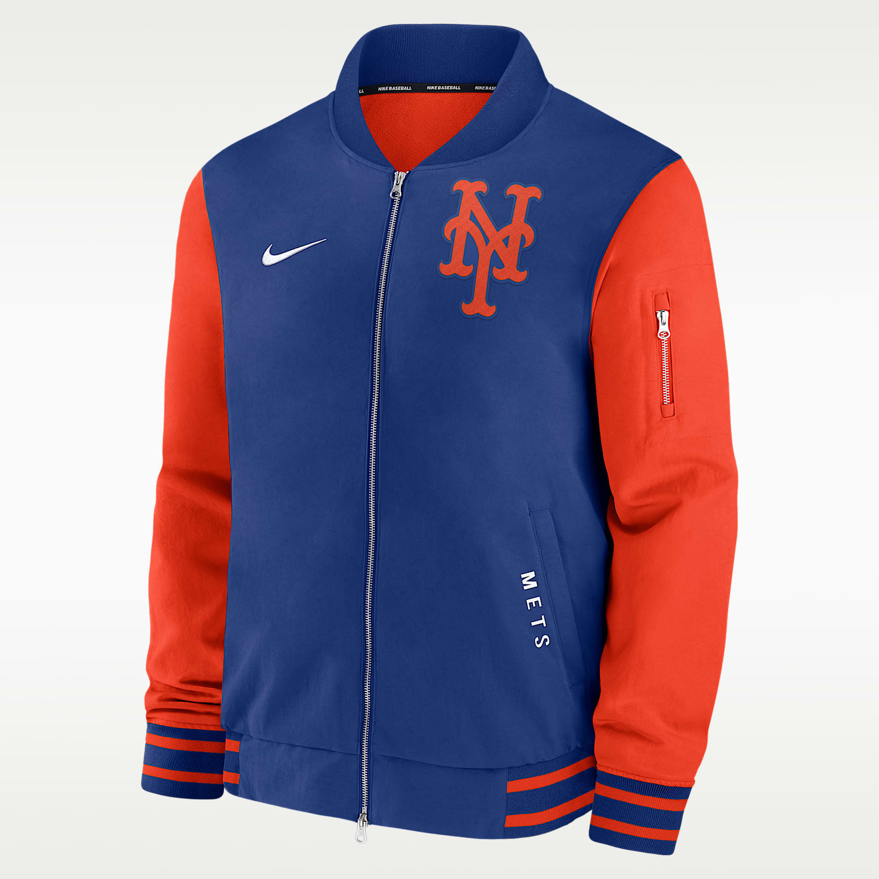 Chamarra bomber de la MLB de cierre completo Nike para hombre New York Mets Authentic Collection Dugout
