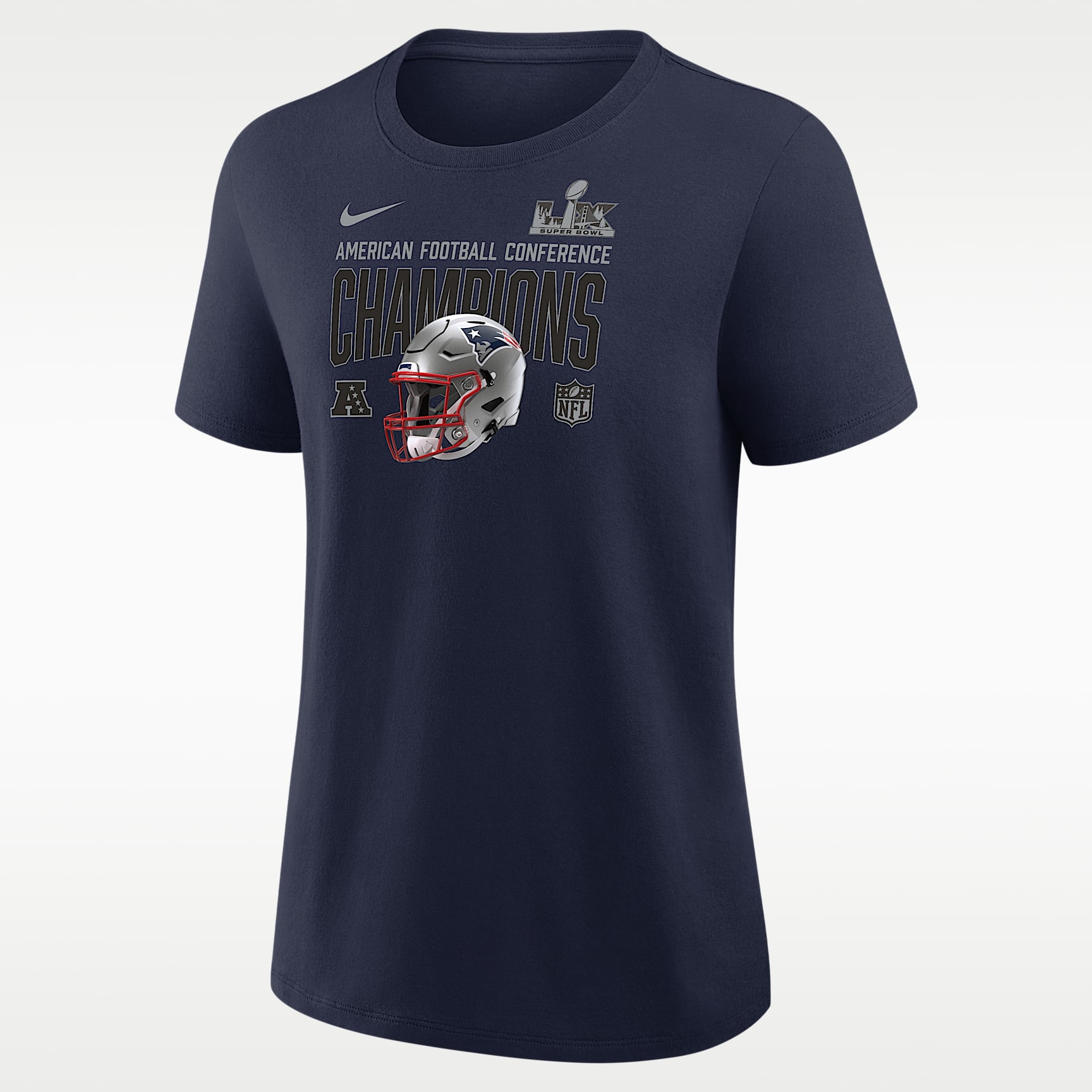 New England Patriots 2026 AFC Champions Helmet Women's Nike NFL T-Shirt