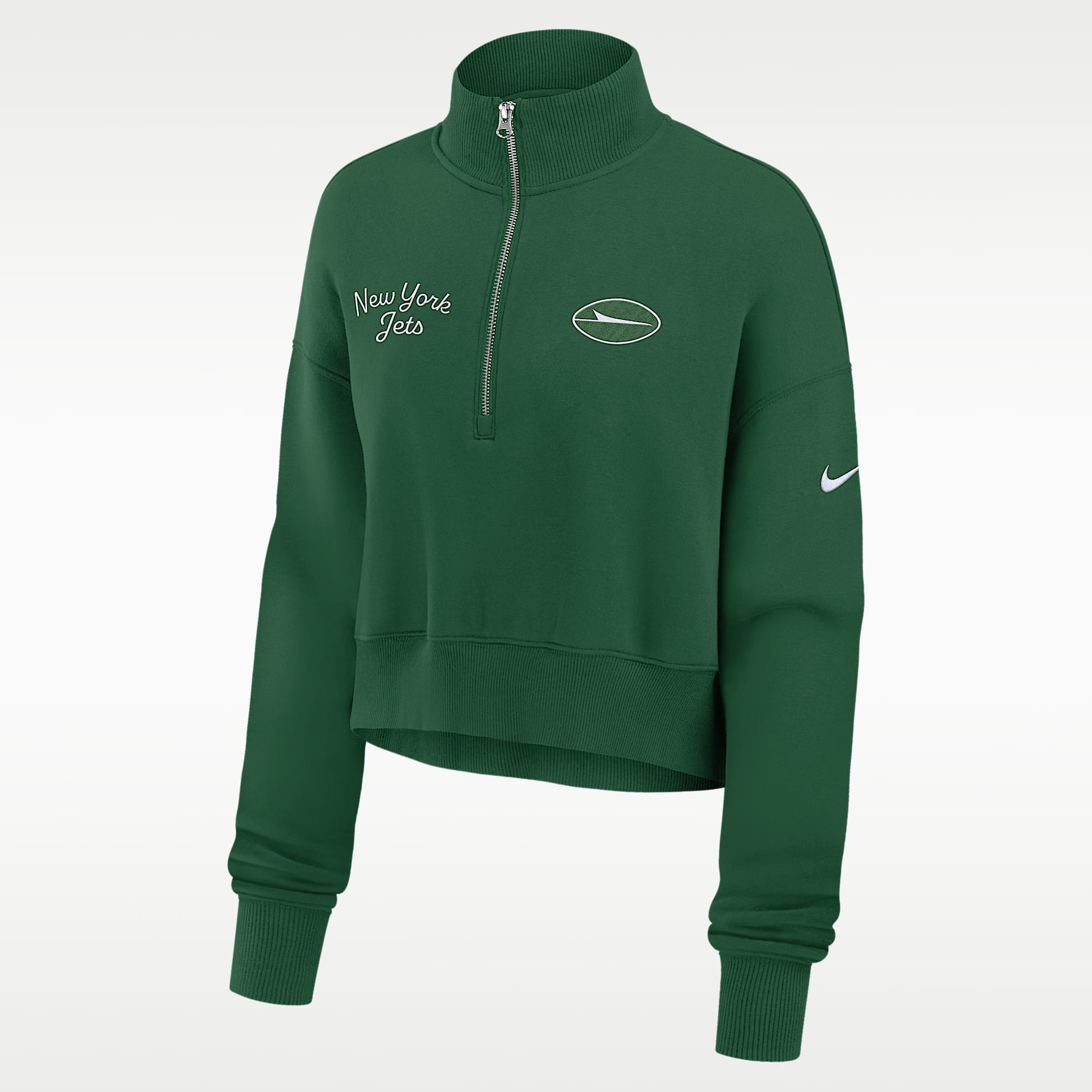 Sudadera de cuello redondo Nike de la NFL cropped con cierre de 1/4 para mujer New York Jets Phoenix