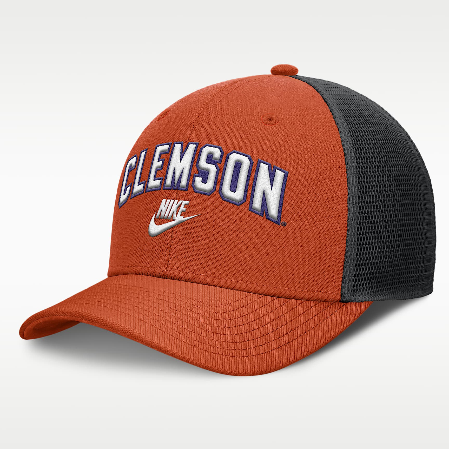 Gorra de rejilla universitaria Nike Dri-FIT ajustable para hombre Clemson Legacy Arch Rise