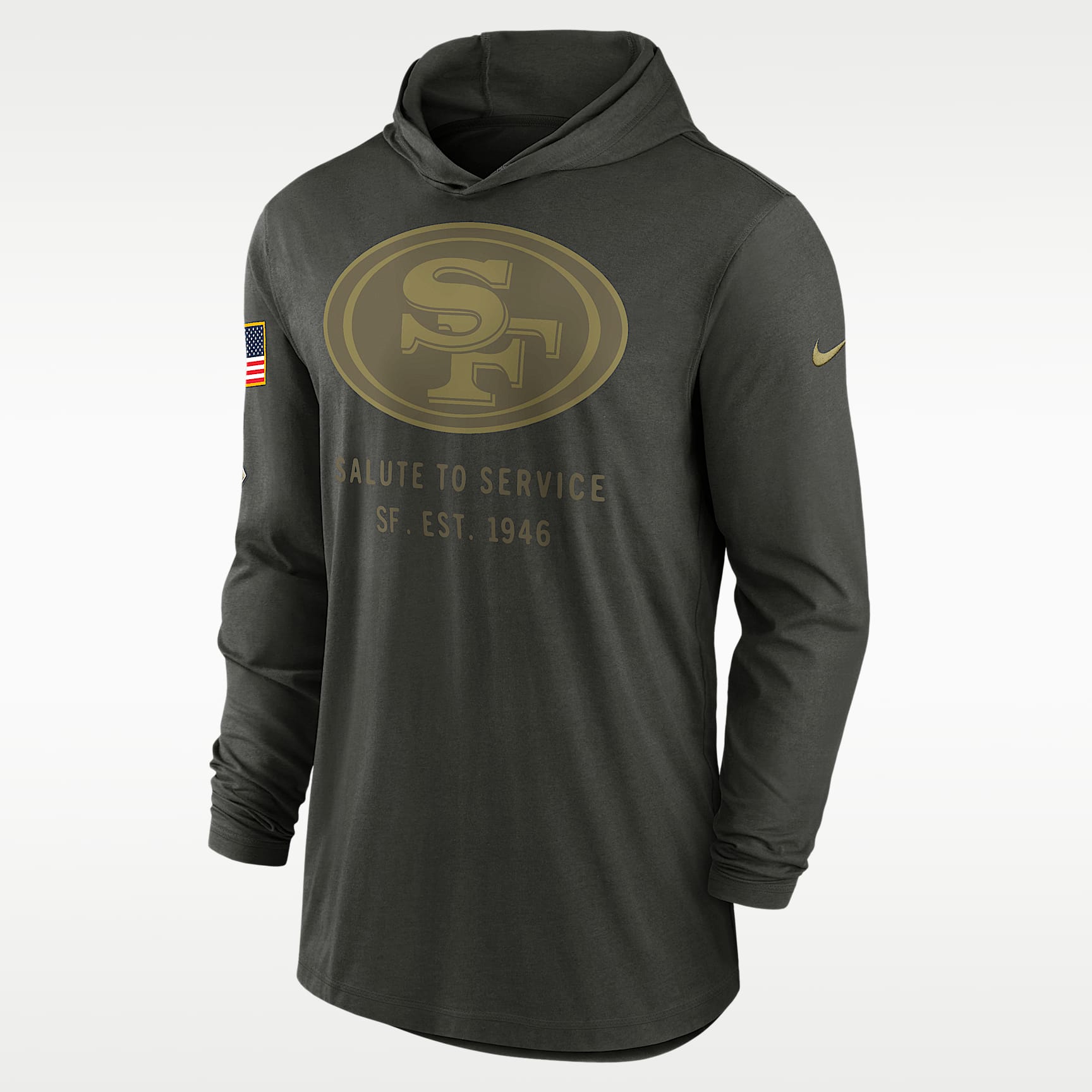 San Francisco 49ers Salute to Service Sideline Men’s Nike Dri-FIT NFL Long-Sleeve Hooded Top